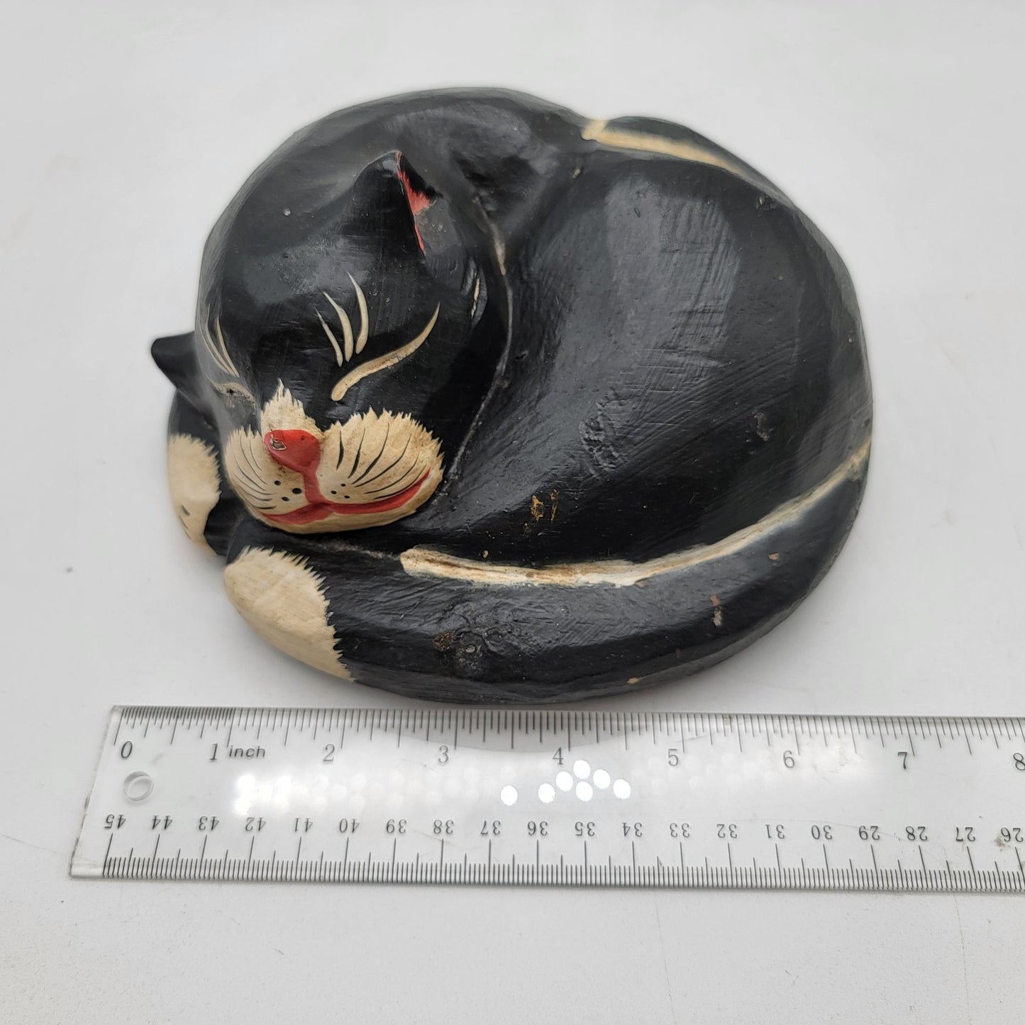 Hand-Carved Wooden Sleeping Cat Figurine