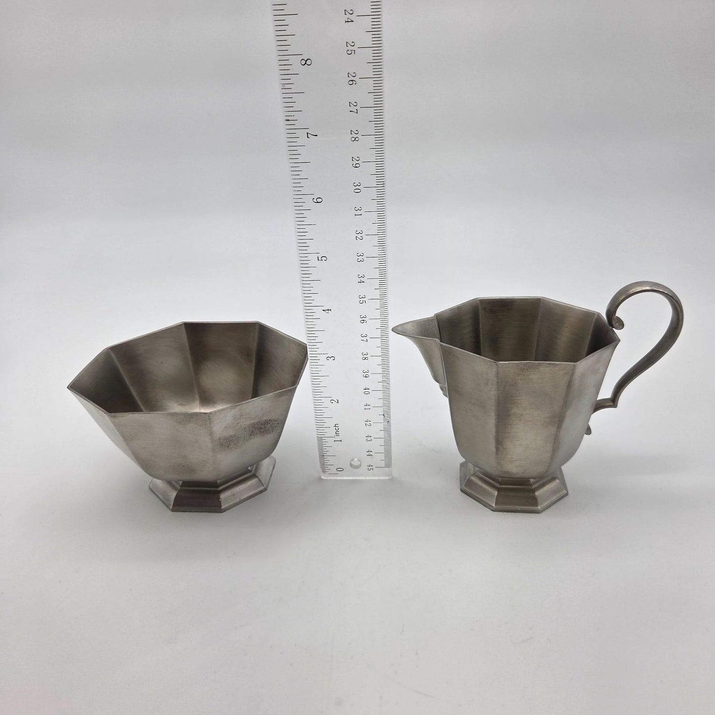 Vintage Gorham Pewter Octette Creamer & Sugar Set