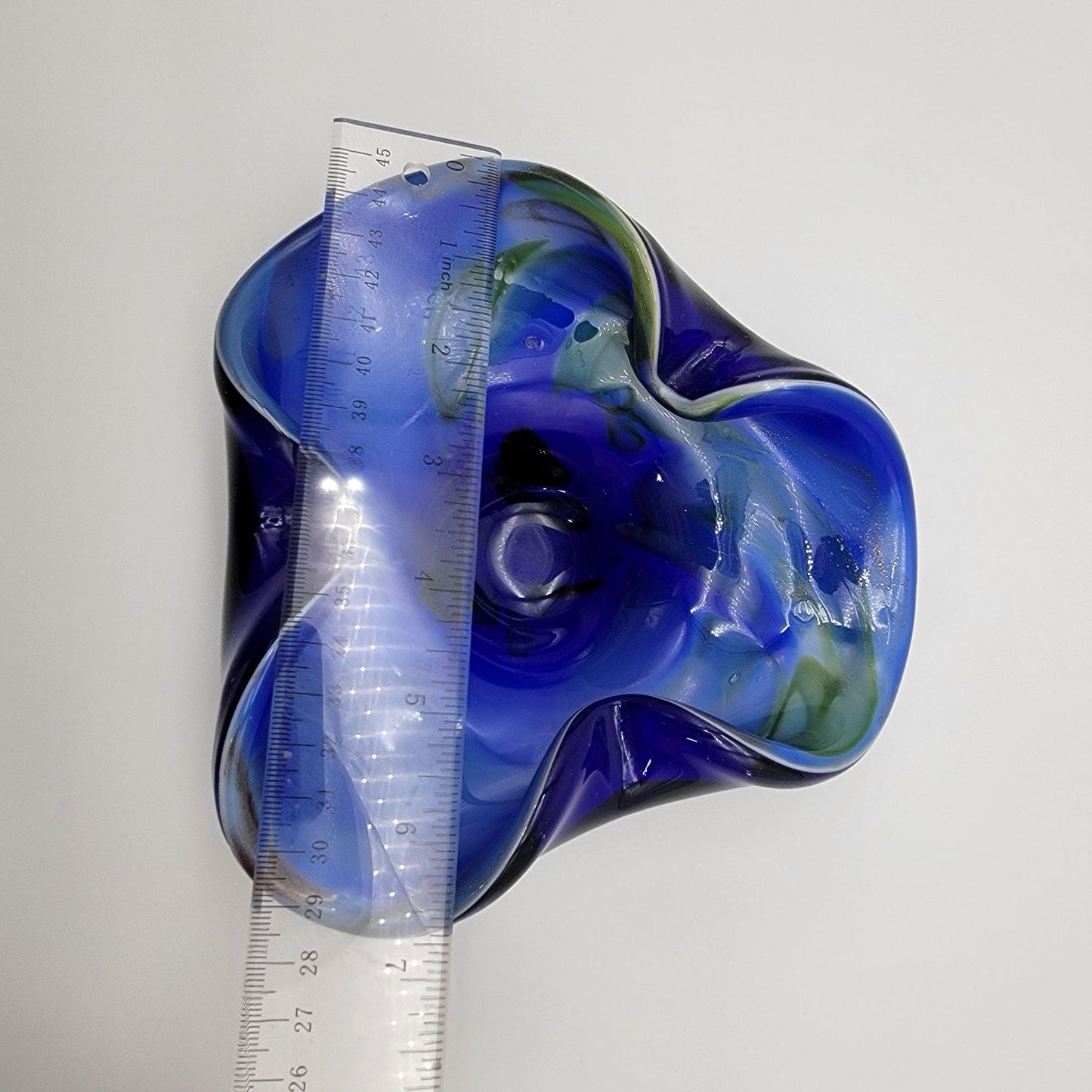 Vintage Favio Poli Blue Murano Art Glass Bowl Swirled Green Accents
