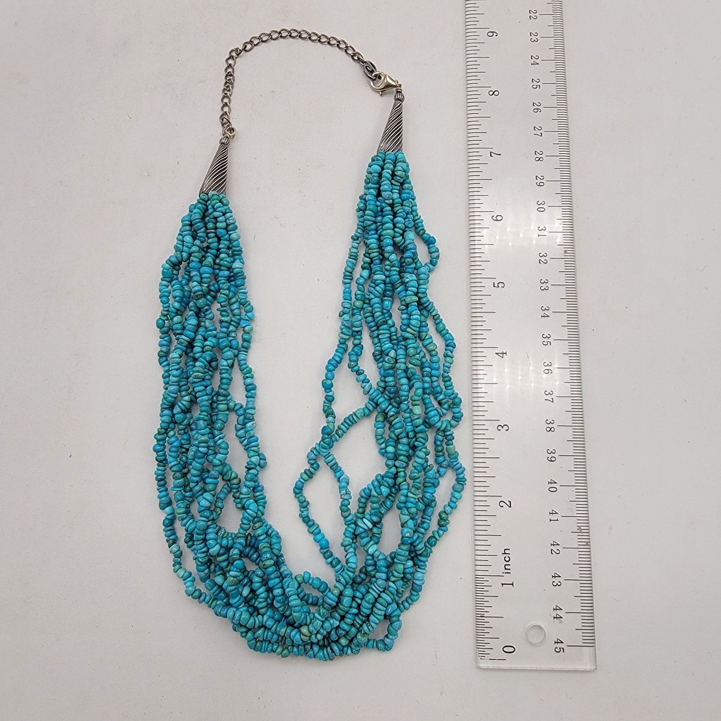 Vintage Carolyn Pollock 10-Strand Turquoise Statement Necklace With 925 Silver Clasp