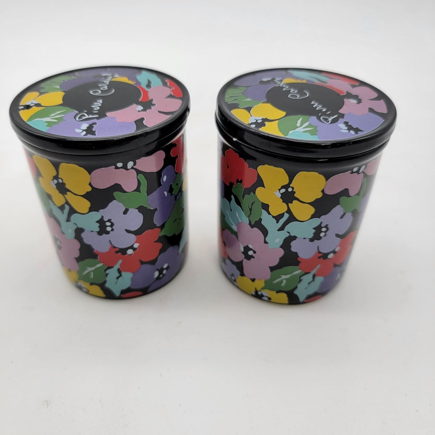 Pair of Pierre Cardin Floral Ceramic Mugs With Heart Handles & Lids