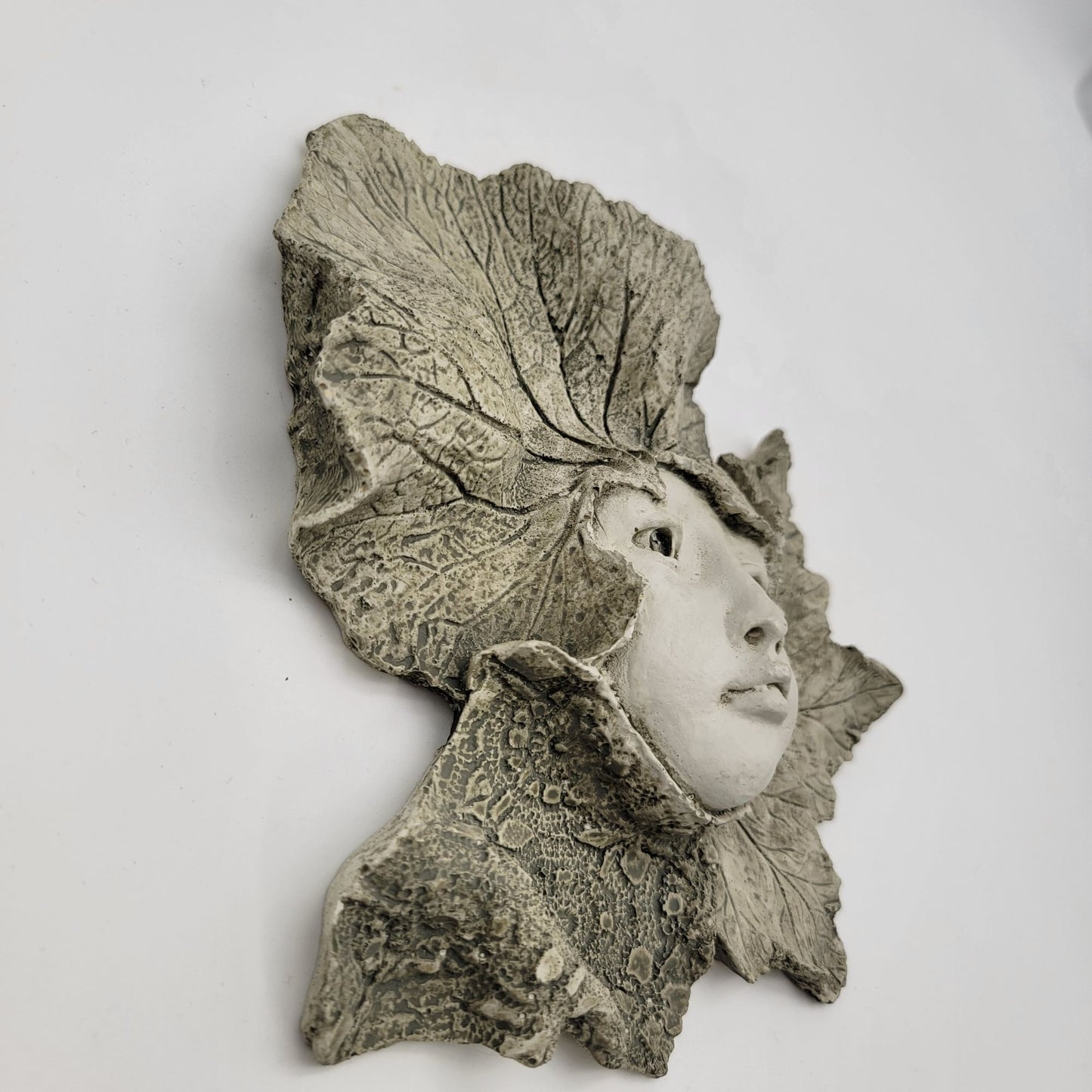 Handcrafted Leaf Forest Fairy Face Wall Art Sculpture