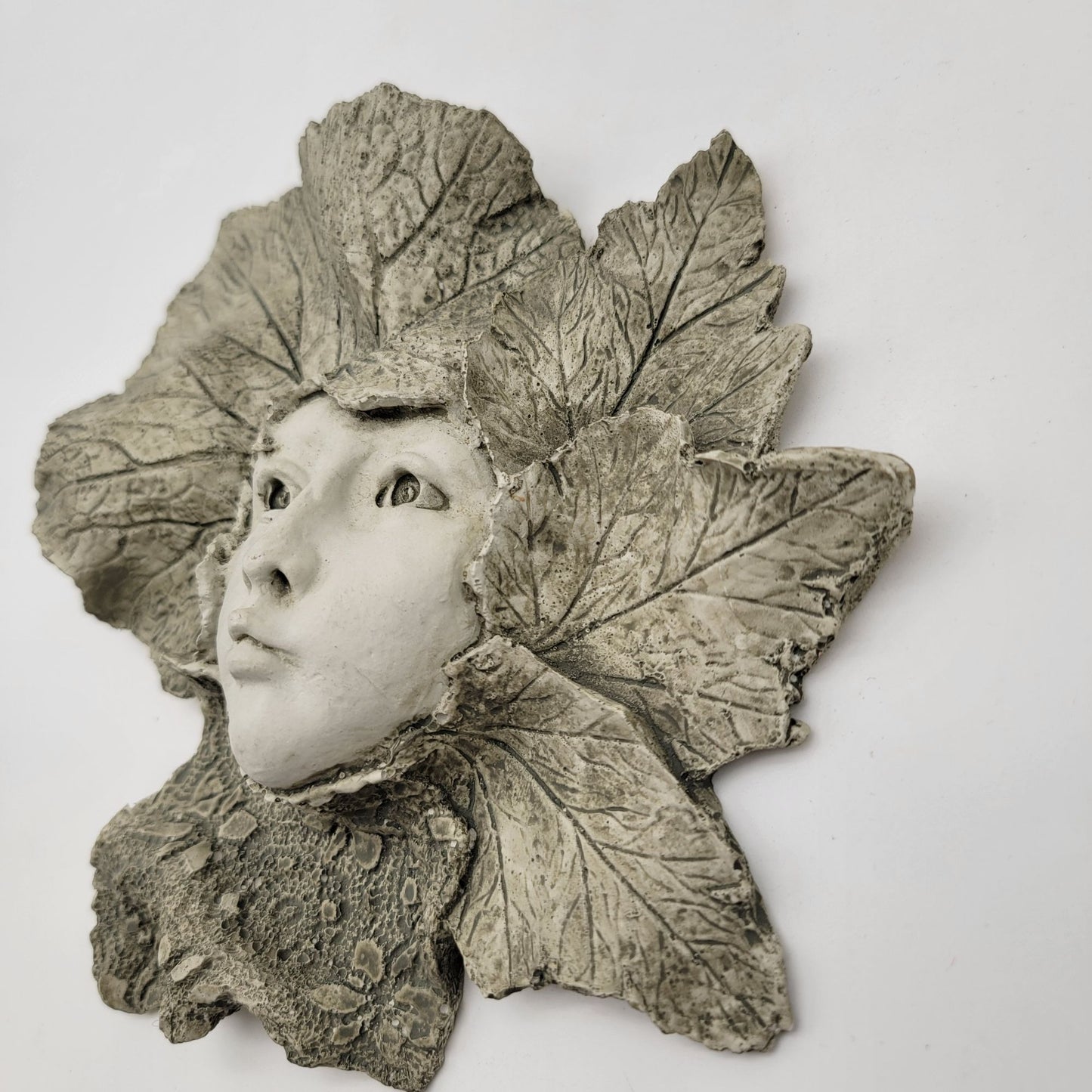 Handcrafted Leaf Forest Fairy Face Wall Art Sculpture