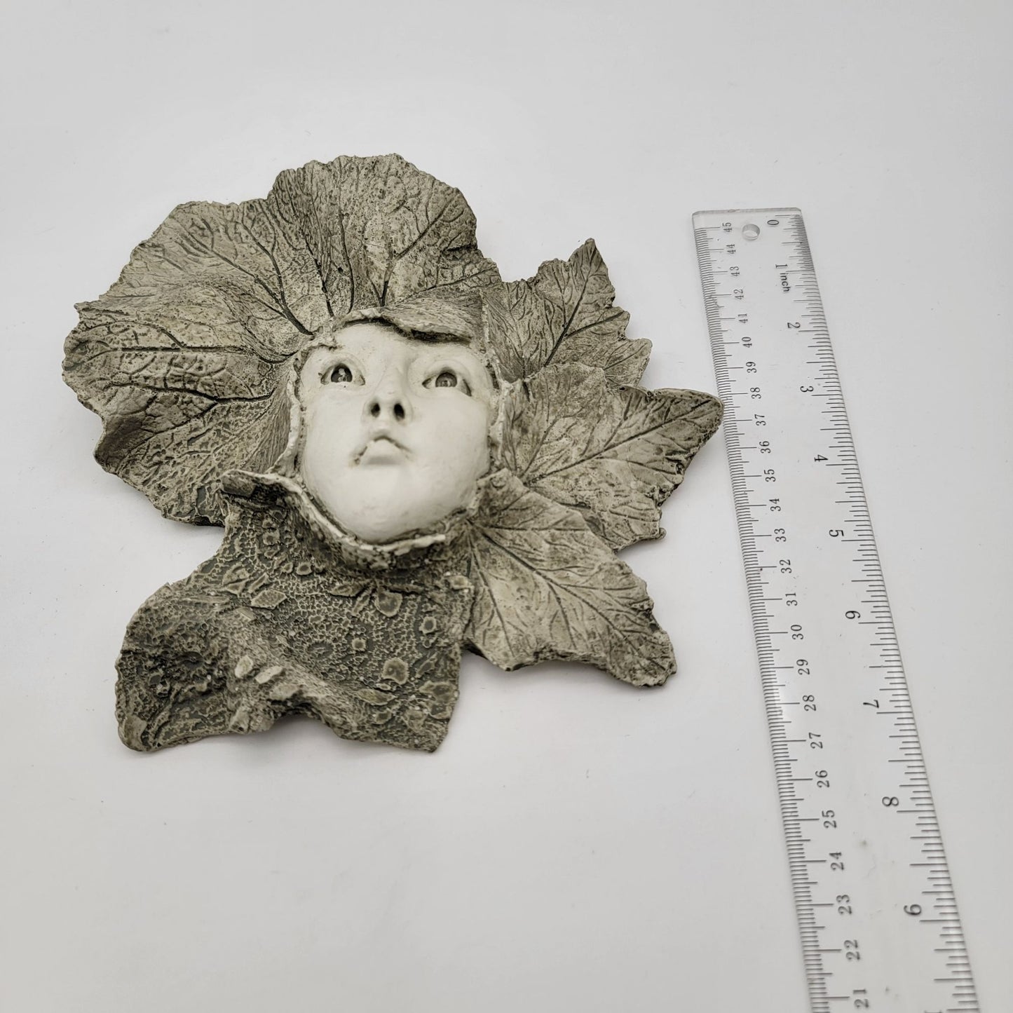 Handcrafted Leaf Forest Fairy Face Wall Art Sculpture