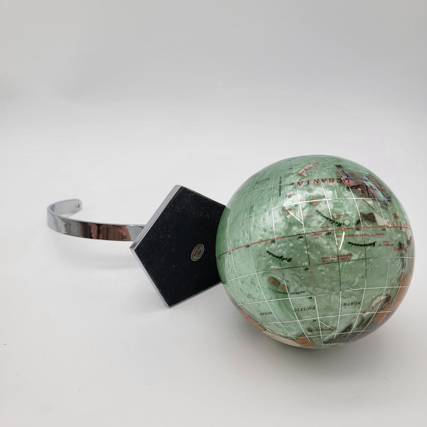 Vintage Gemstone Inlay Globe With Chrome Stand - As Found