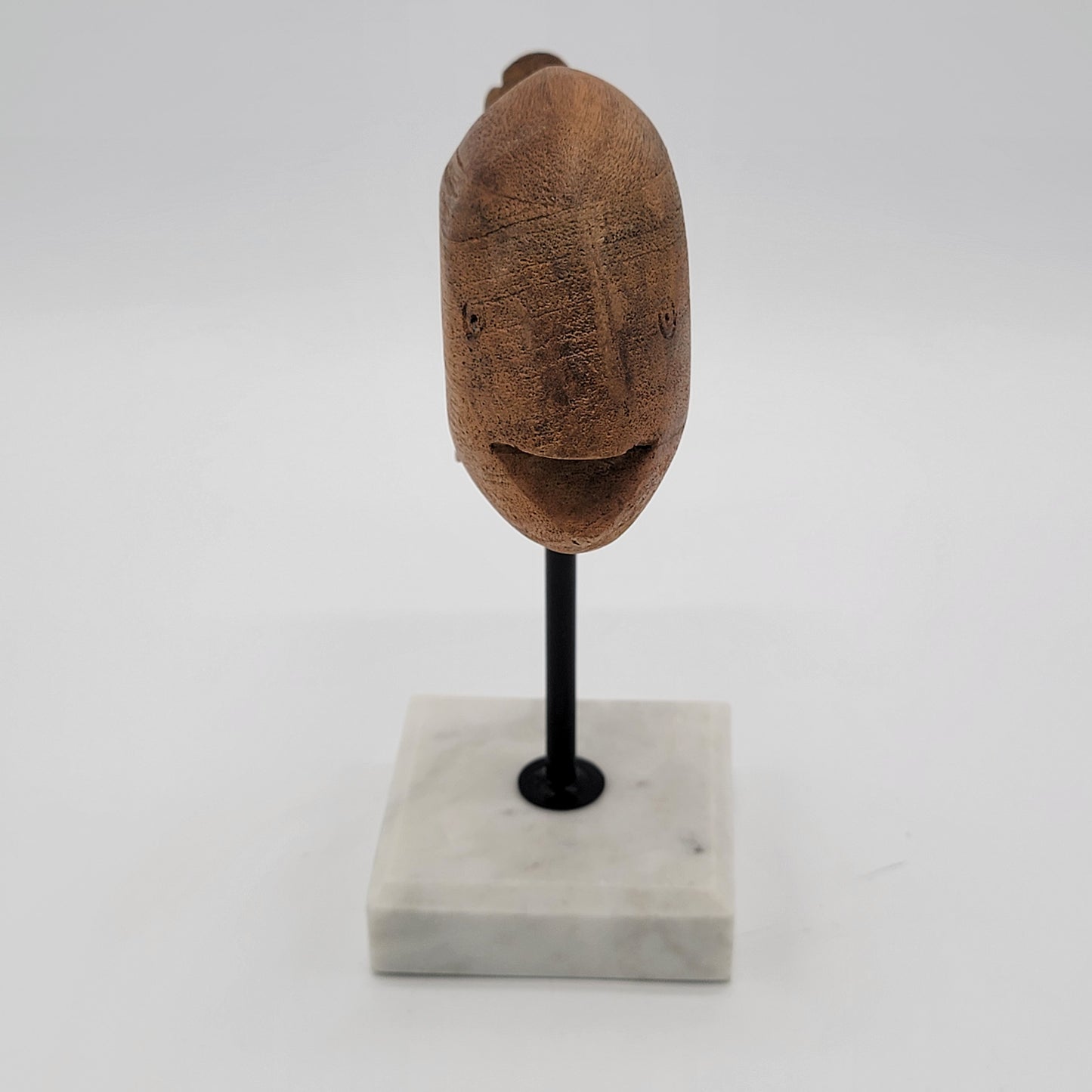 Carved Wood Fish Sculpture on Marble Base