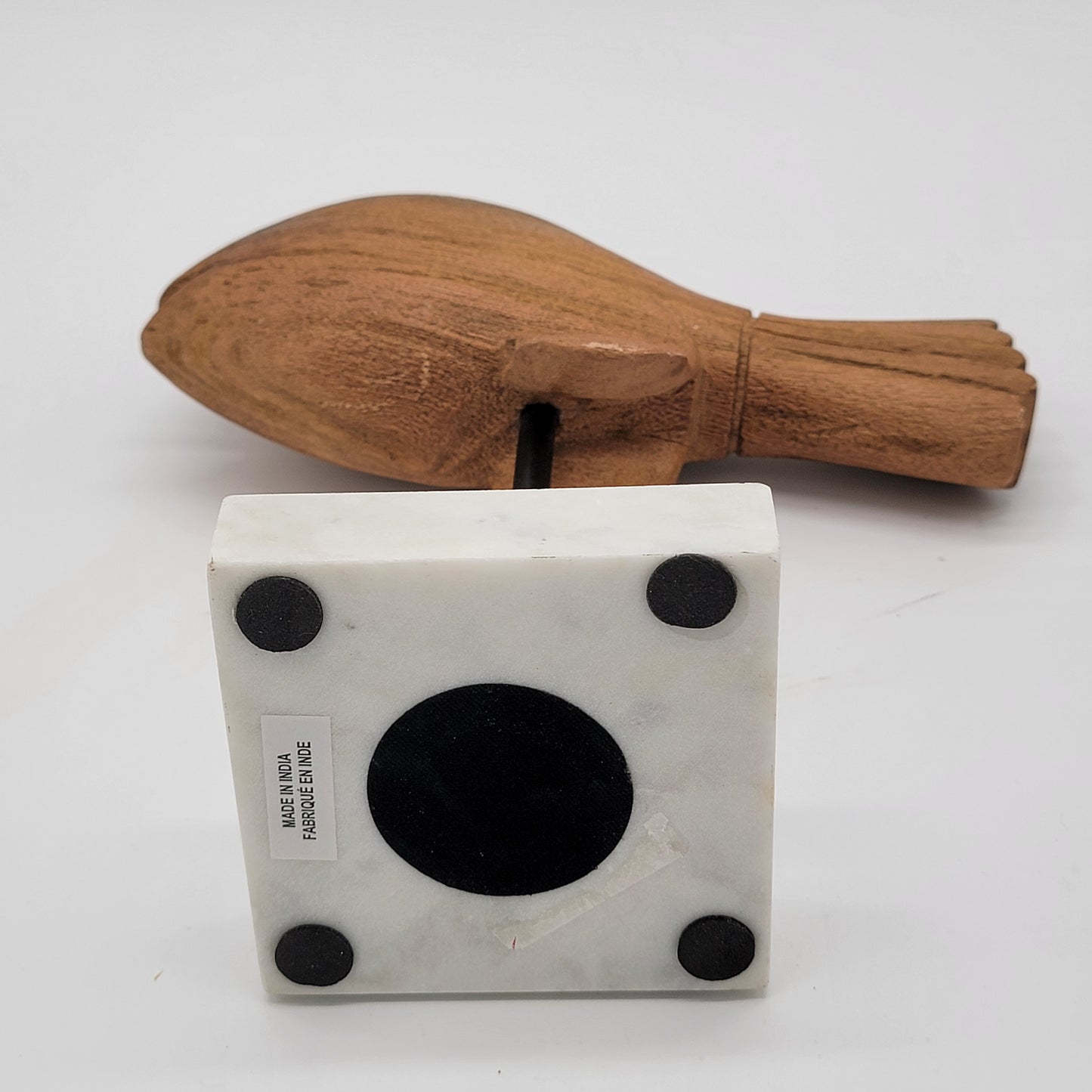 Carved Wood Fish Sculpture on Marble Base