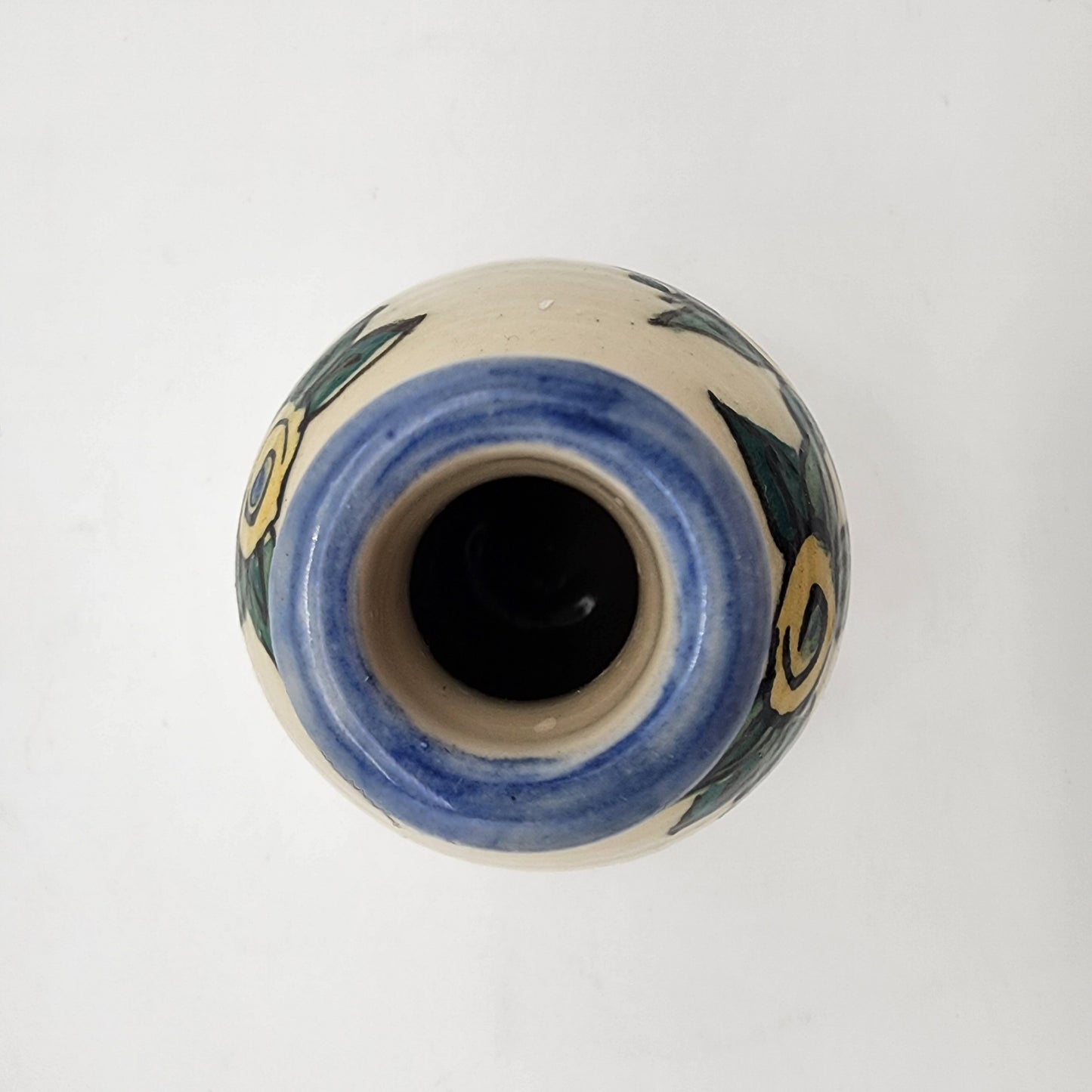 Pottery Vase with Yellow Roses