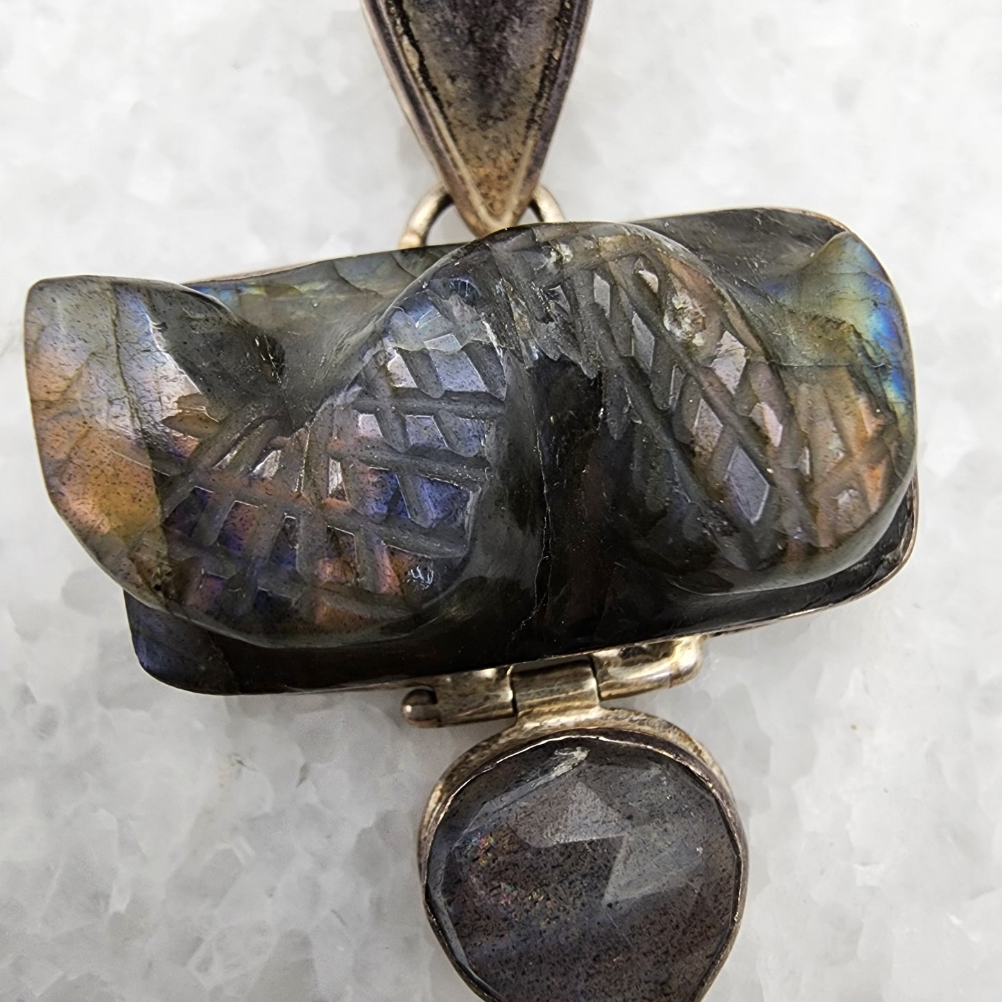 Carved Labradorite Snake Pendant 925 Sterling