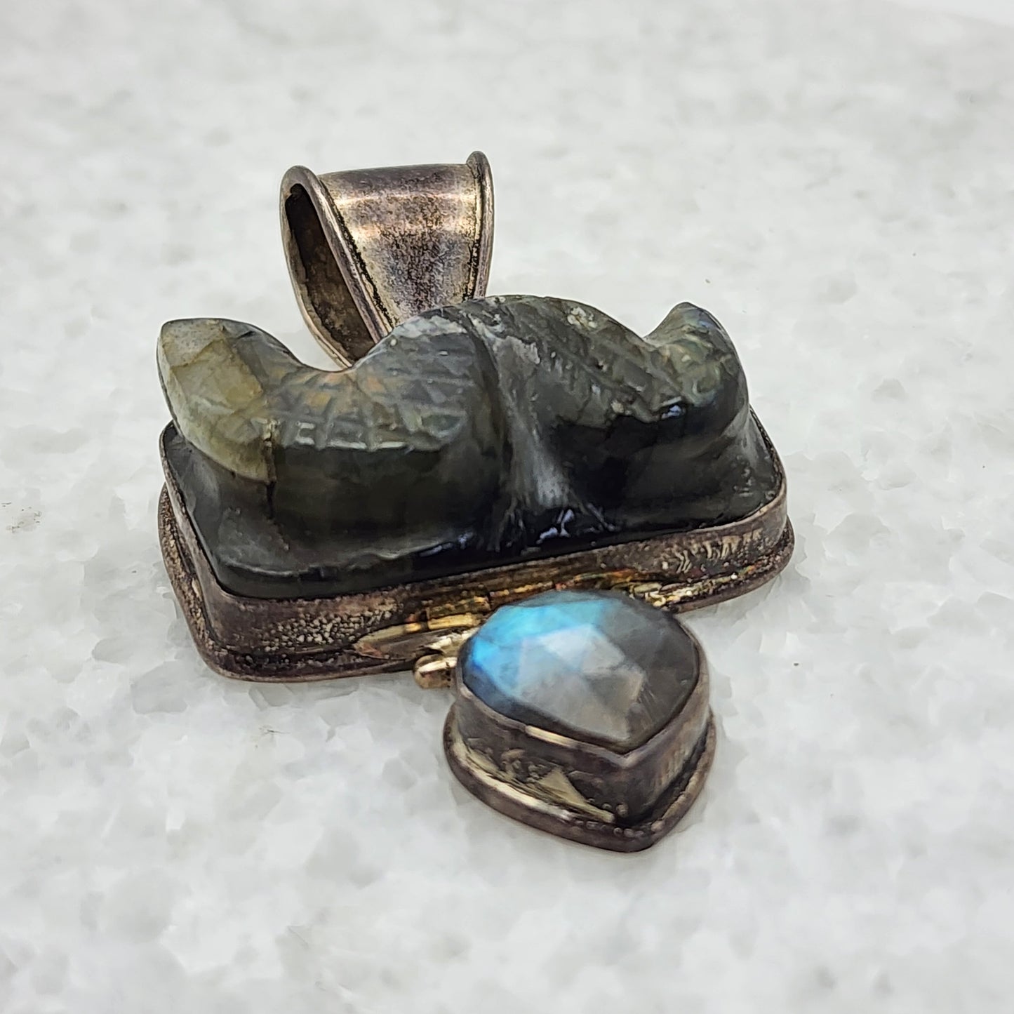 Carved Labradorite Snake Pendant 925 Sterling
