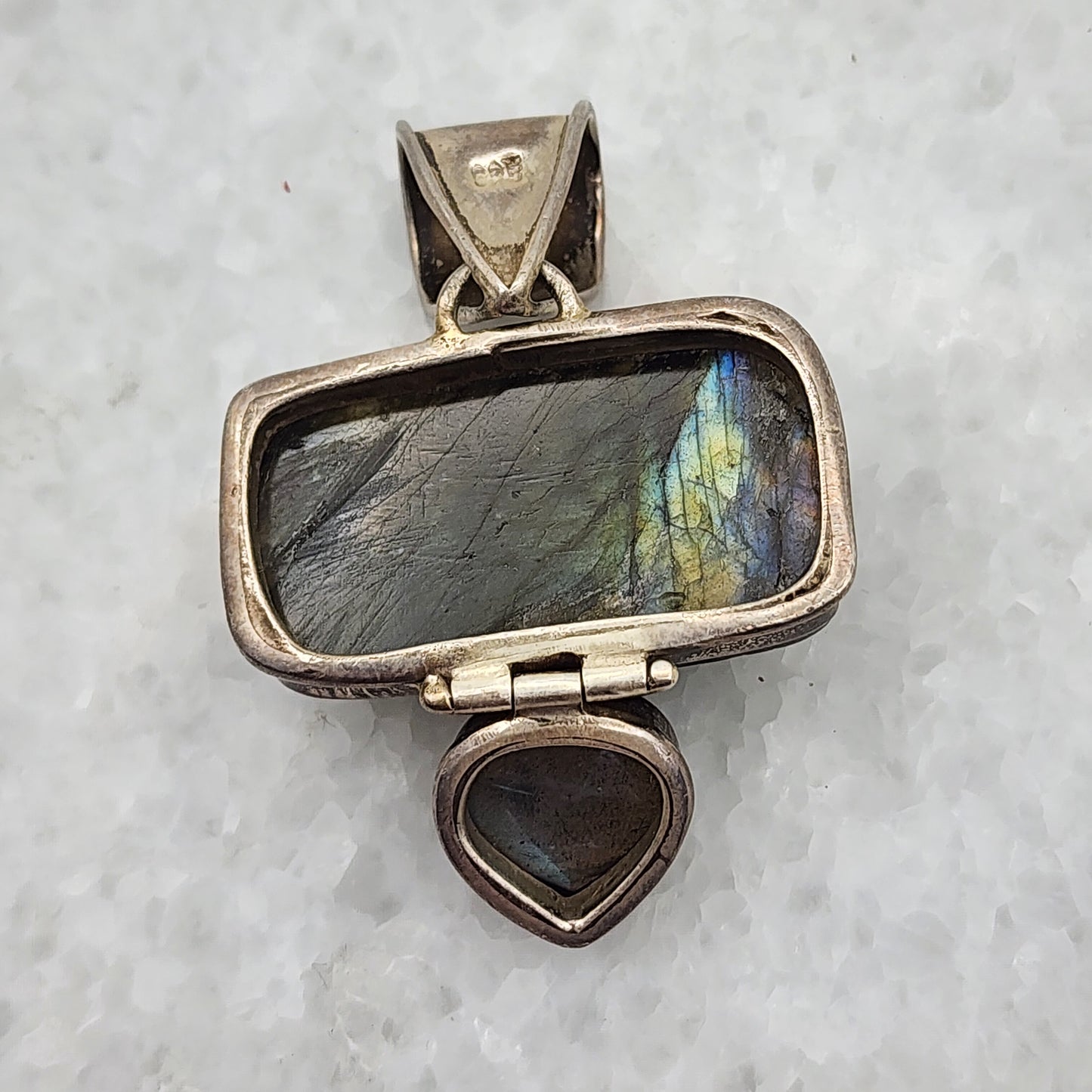 Carved Labradorite Snake Pendant 925 Sterling