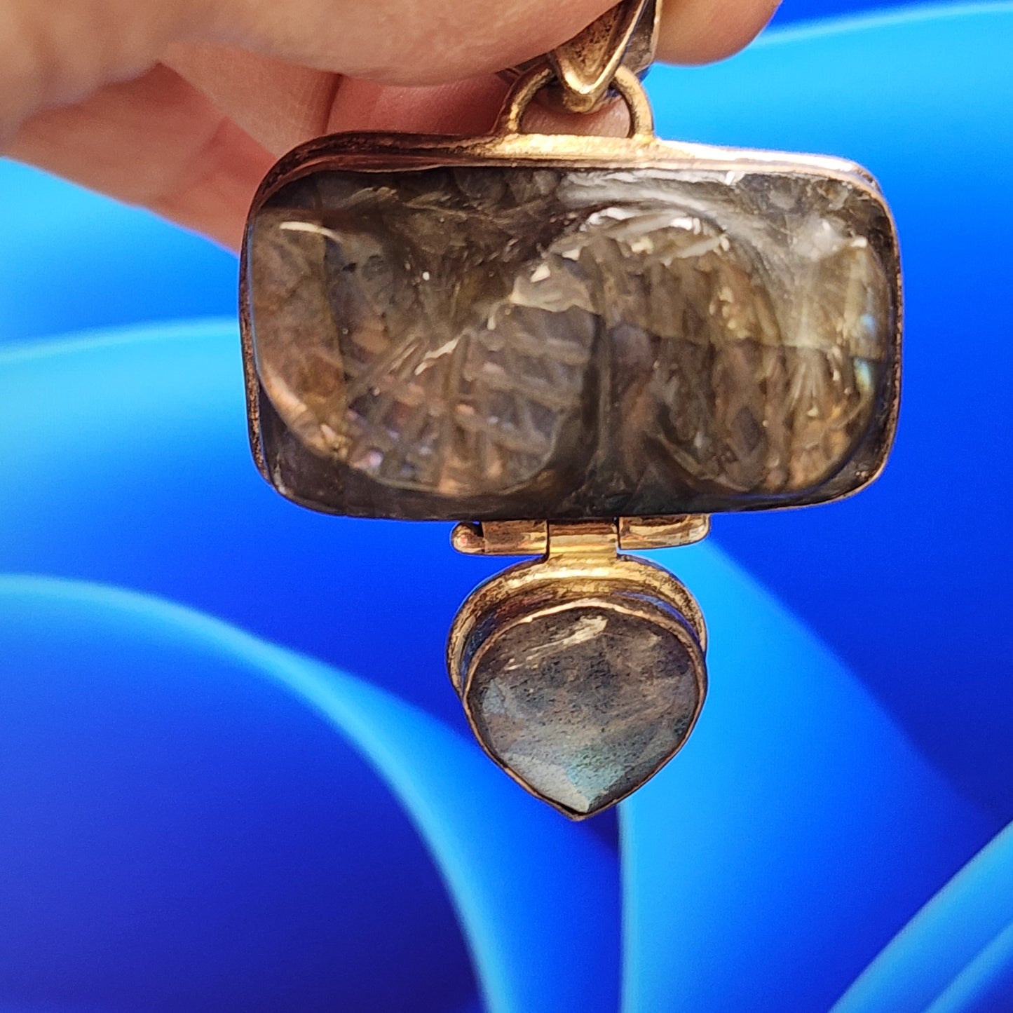 Carved Labradorite Snake Pendant 925 Sterling