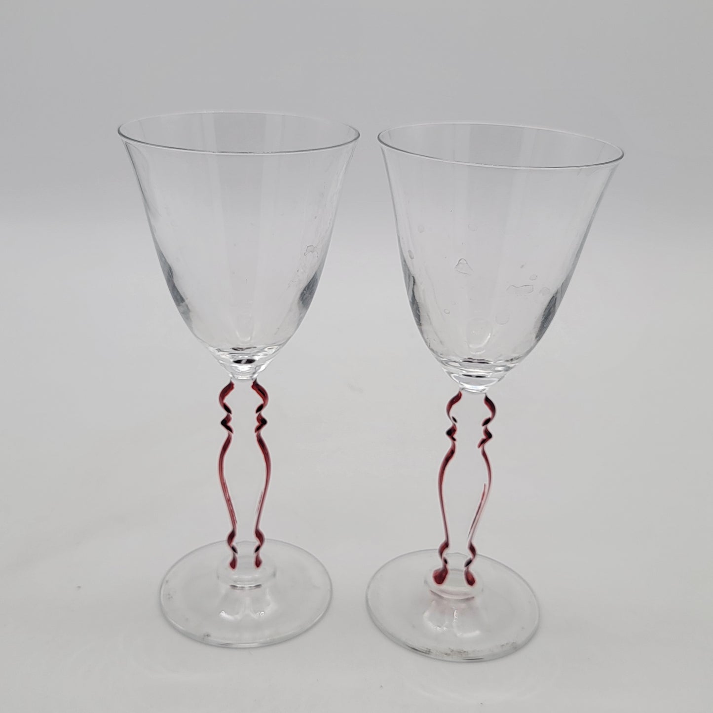 Pair of Cristal D'Arques Red Outlined Wine Glasses