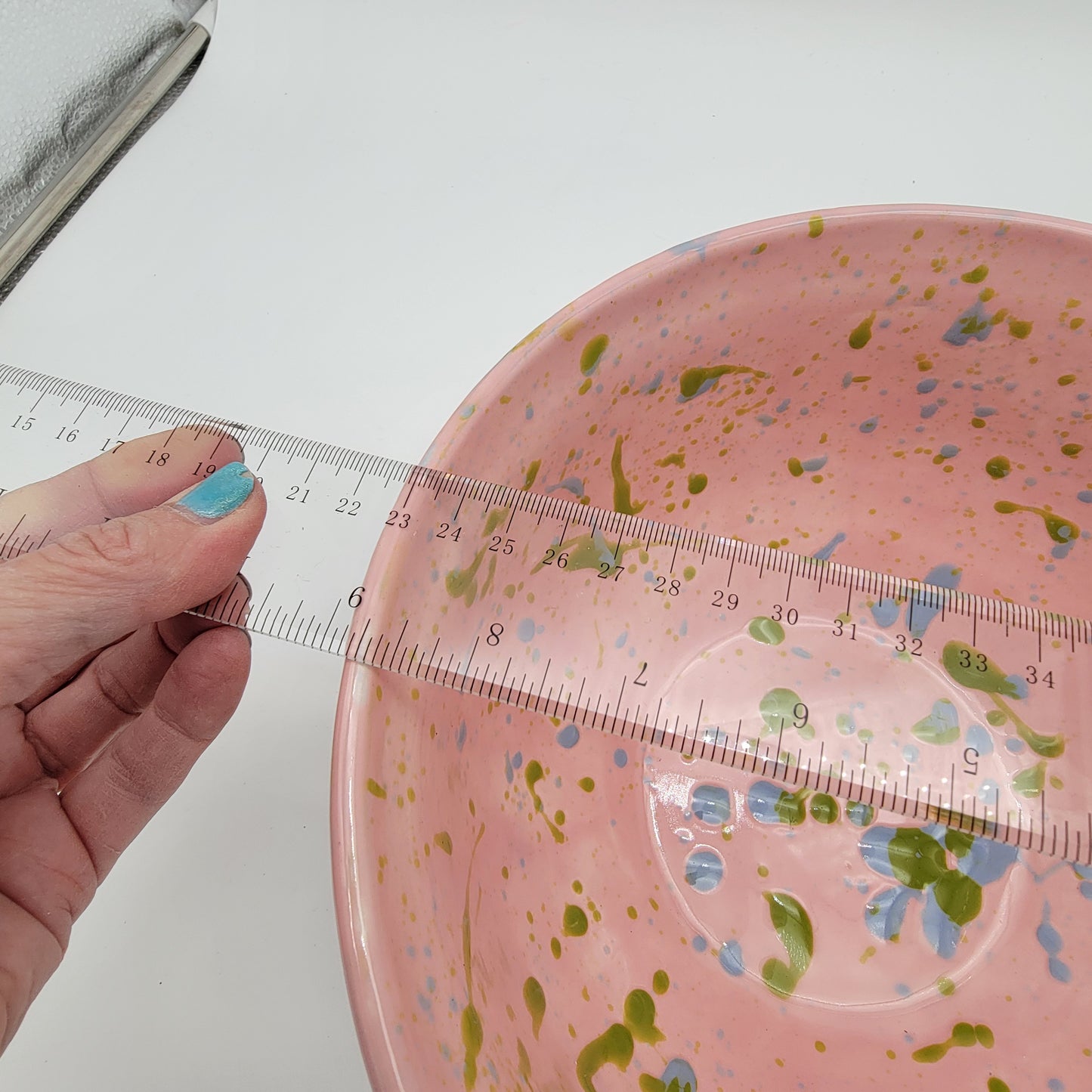 Handmade Pink Splatter Paint Pottery Bowl