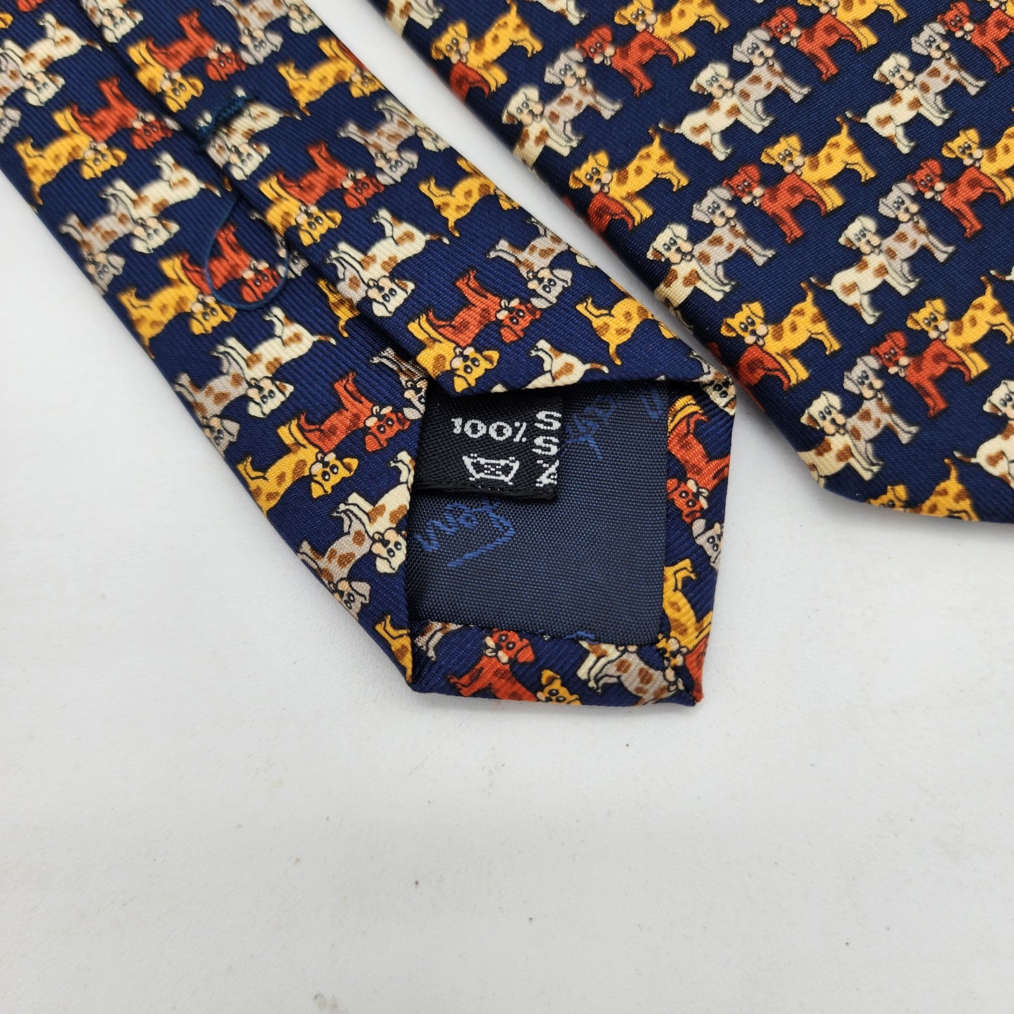Salvatore Ferragamo 100% Silk Tie with Dogs