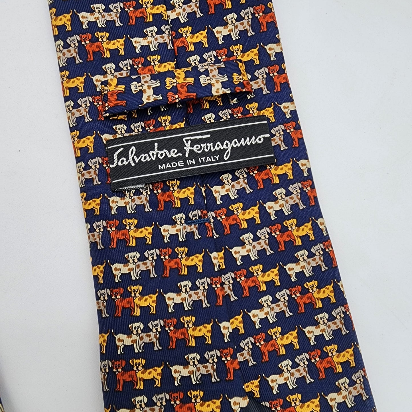Salvatore Ferragamo 100% Silk Tie with Dogs