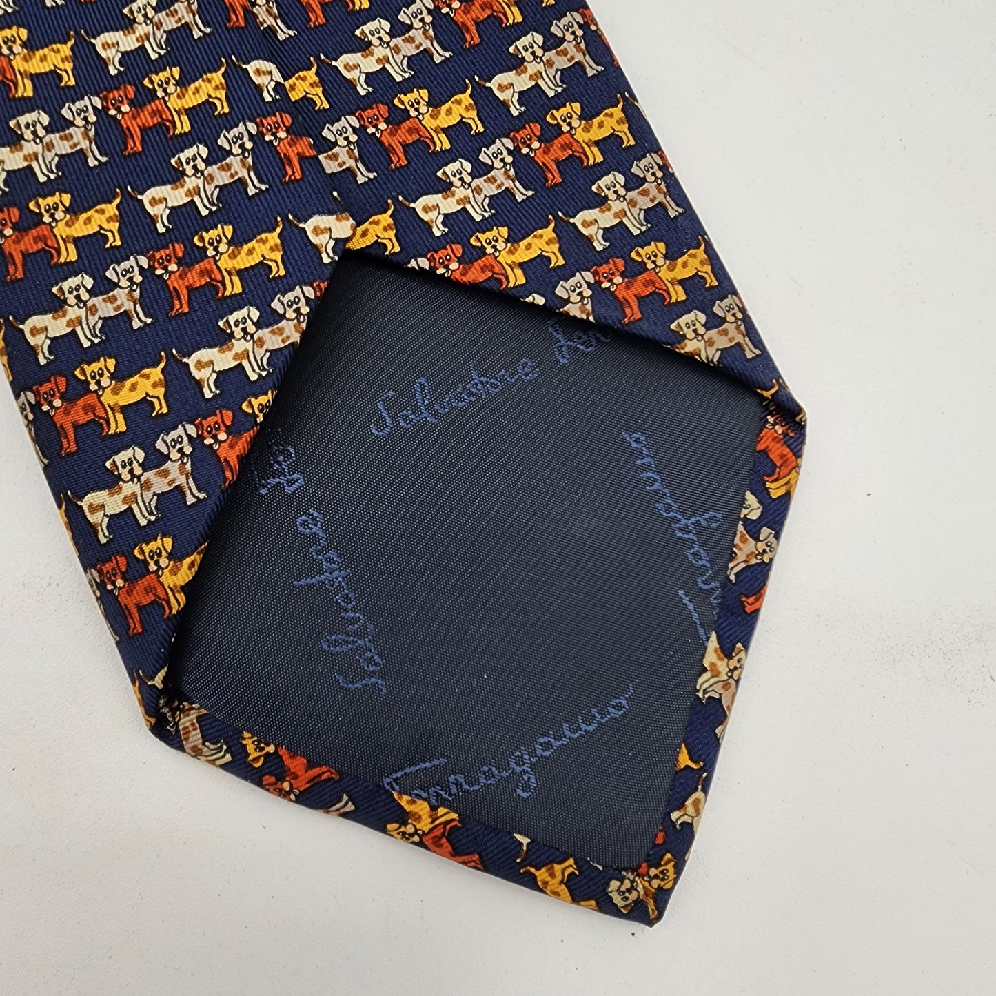 Salvatore Ferragamo 100% Silk Tie with Dogs