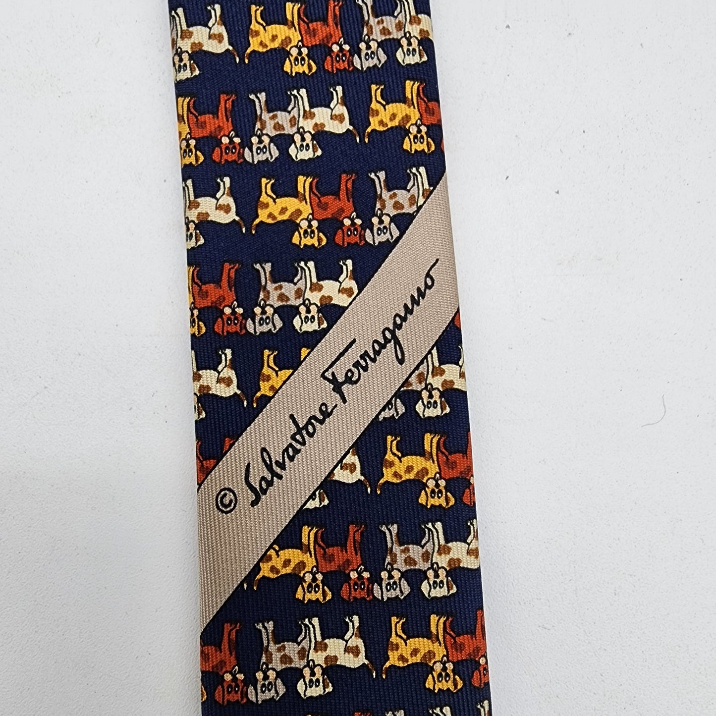 Salvatore Ferragamo 100% Silk Tie with Dogs