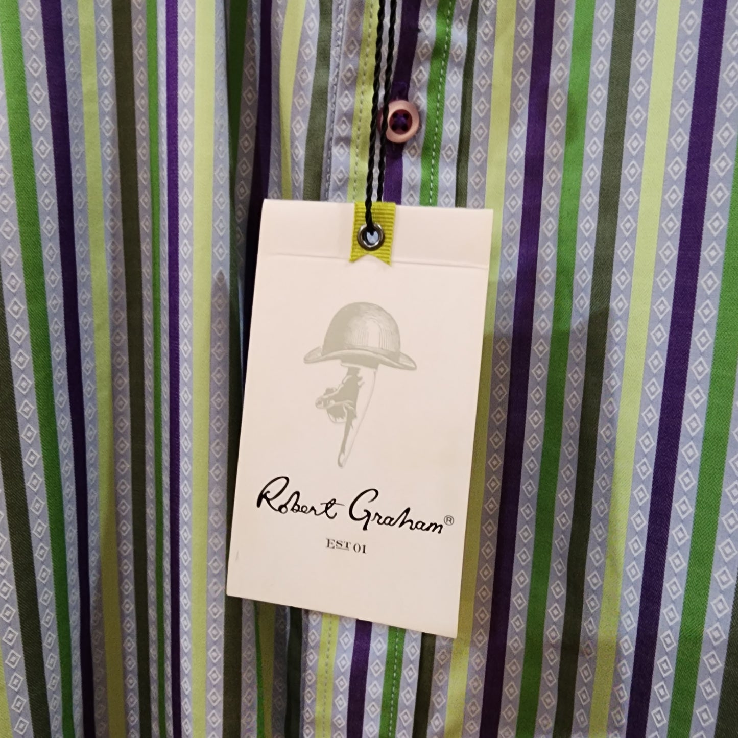 Robert Graham Long Sleeve Shirt Striped Blue and Green NWT