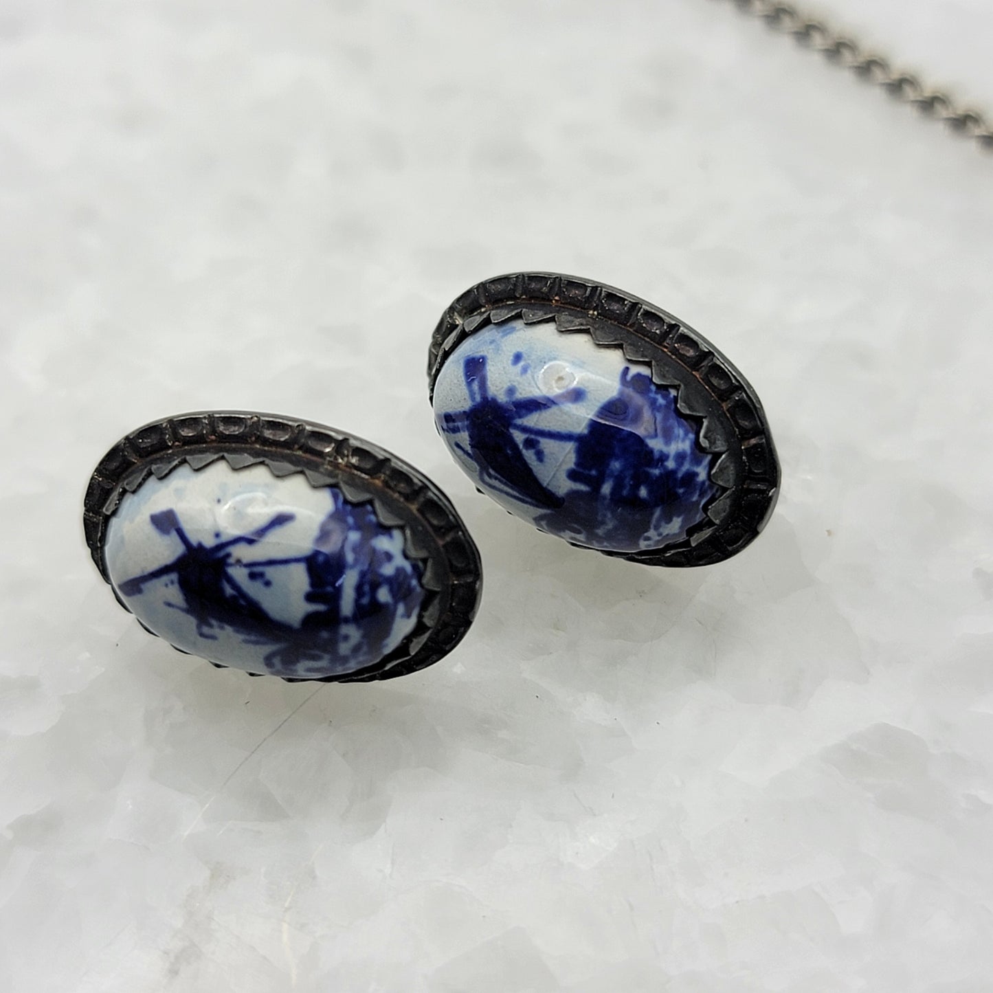 Vintage Delft Holland Windmill Jewelry Set Necklace Earrings Ring