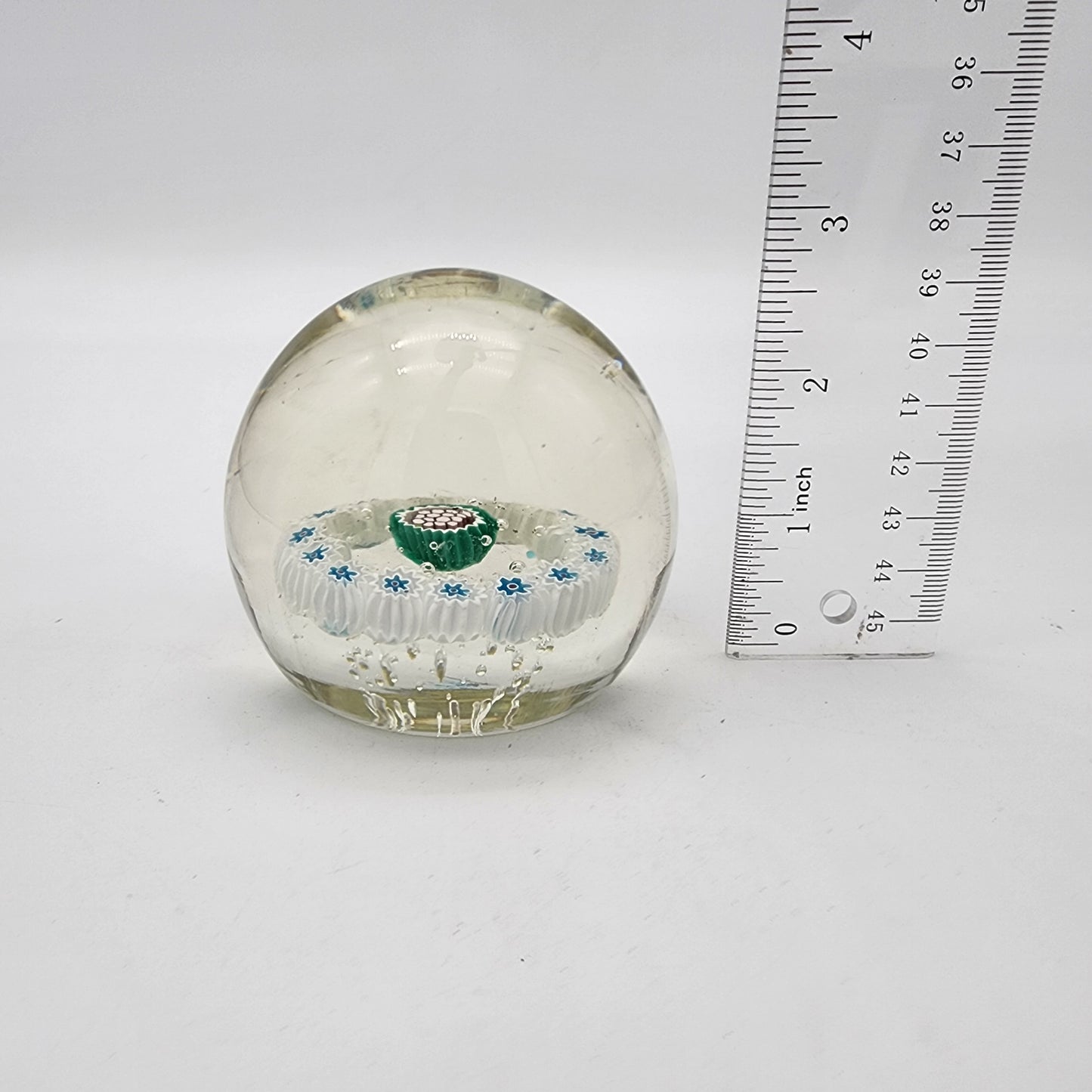 Millefiori Glass Paperweught Blue White