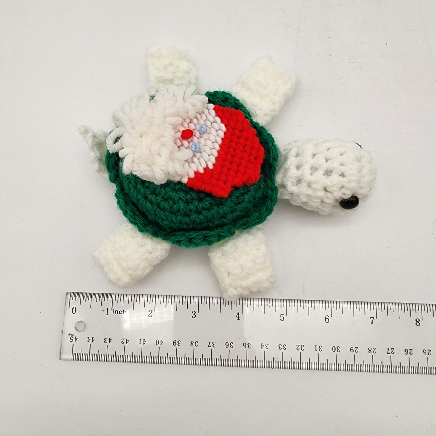 Hand Crocheted Turtle Green and White with Santa Claus