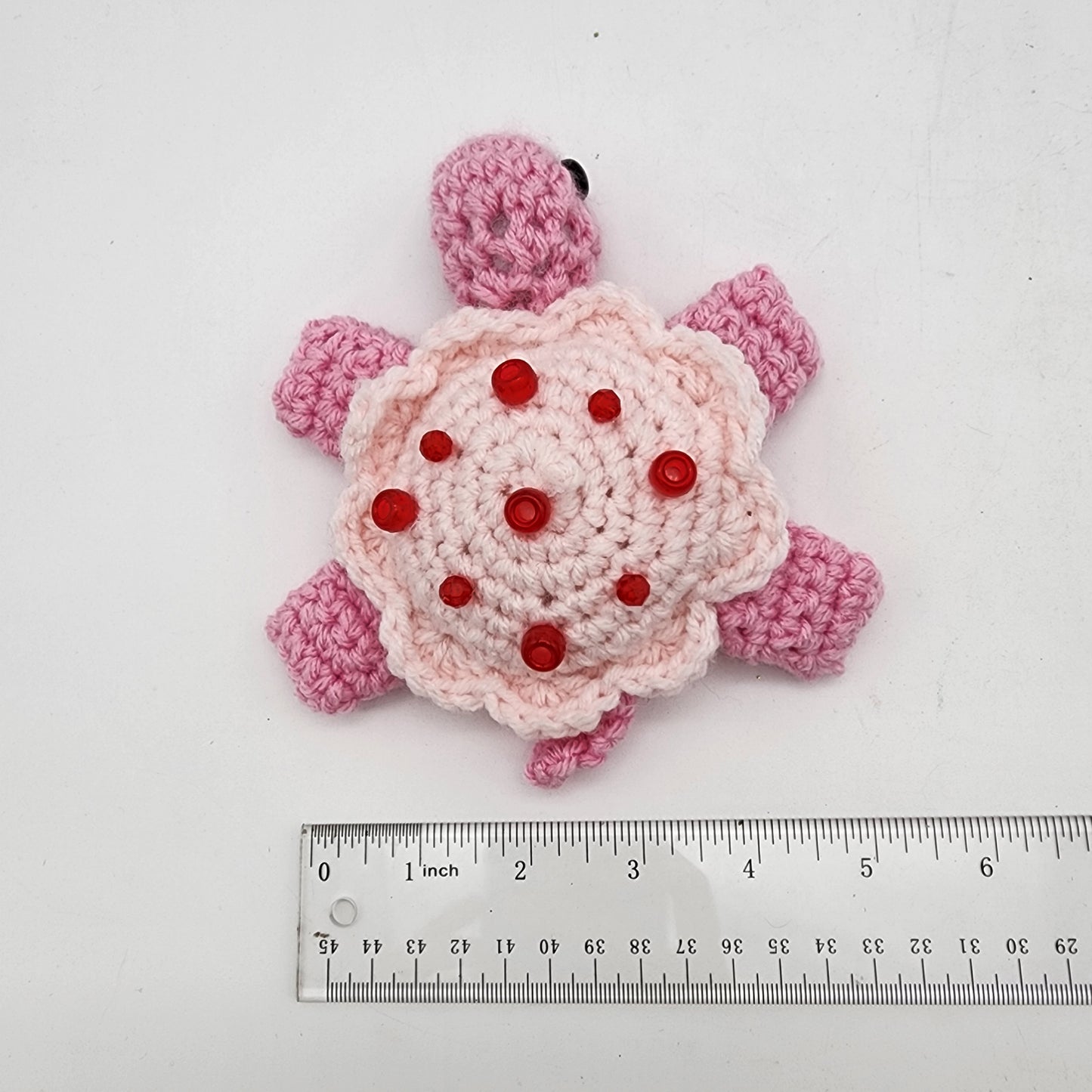 Hand Crocheted Turtle Pink on Pink with Beaded Shell