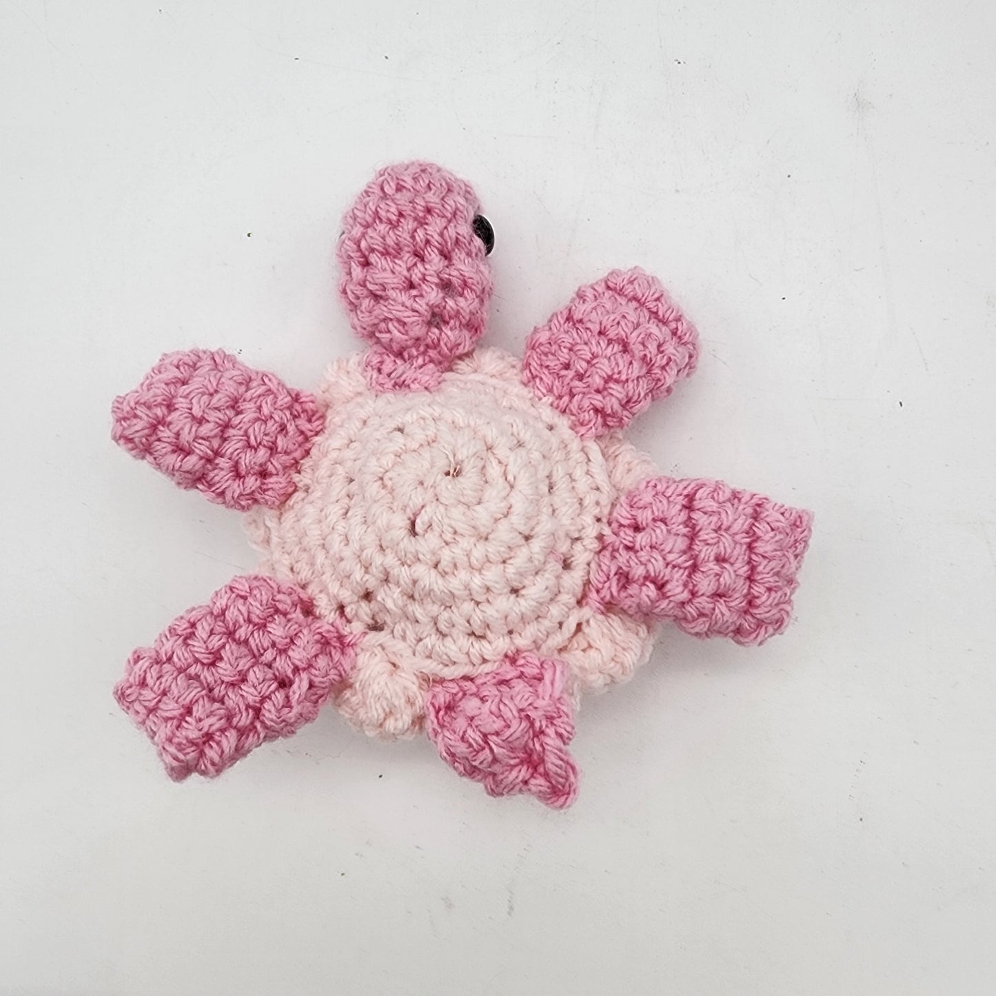 Hand Crocheted Turtle Pink on Pink with Beaded Shell