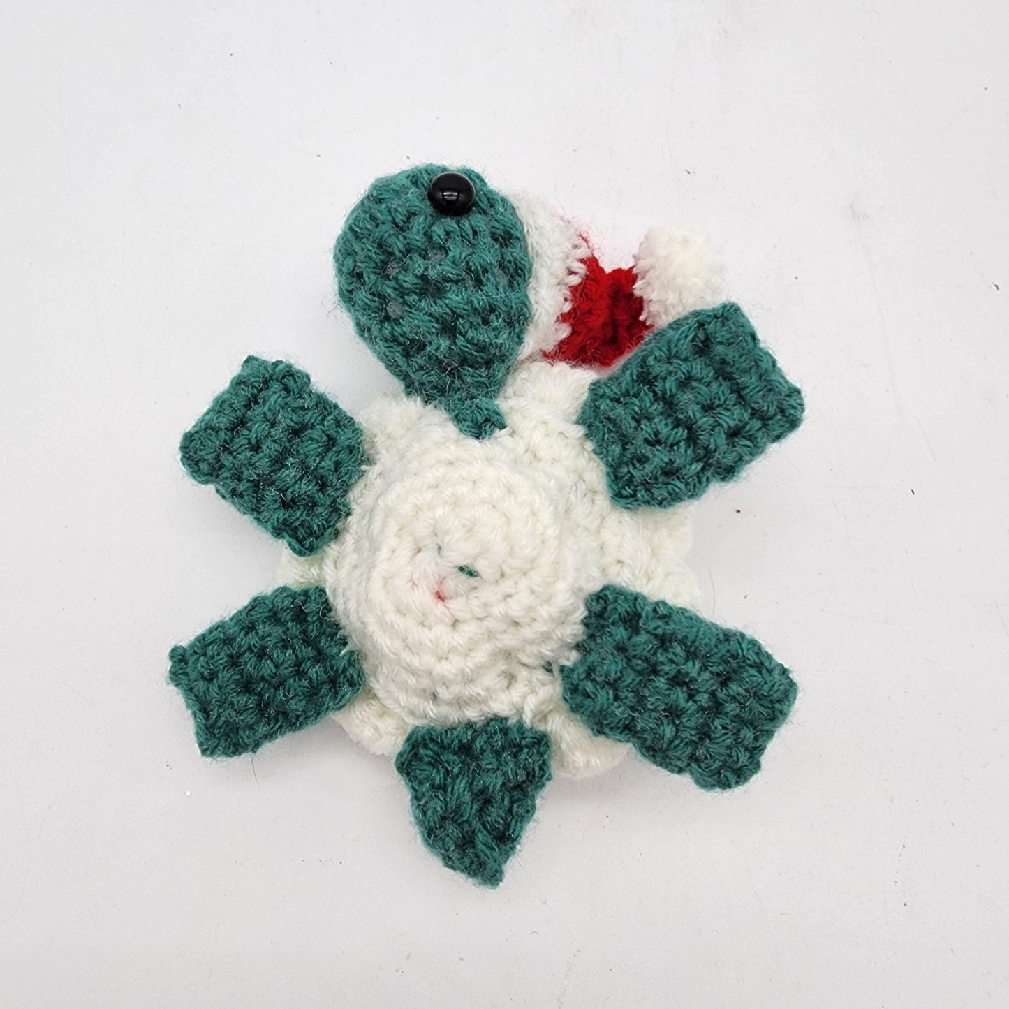 Hand Crocheted Turtle Green and White with Wreath and Hat