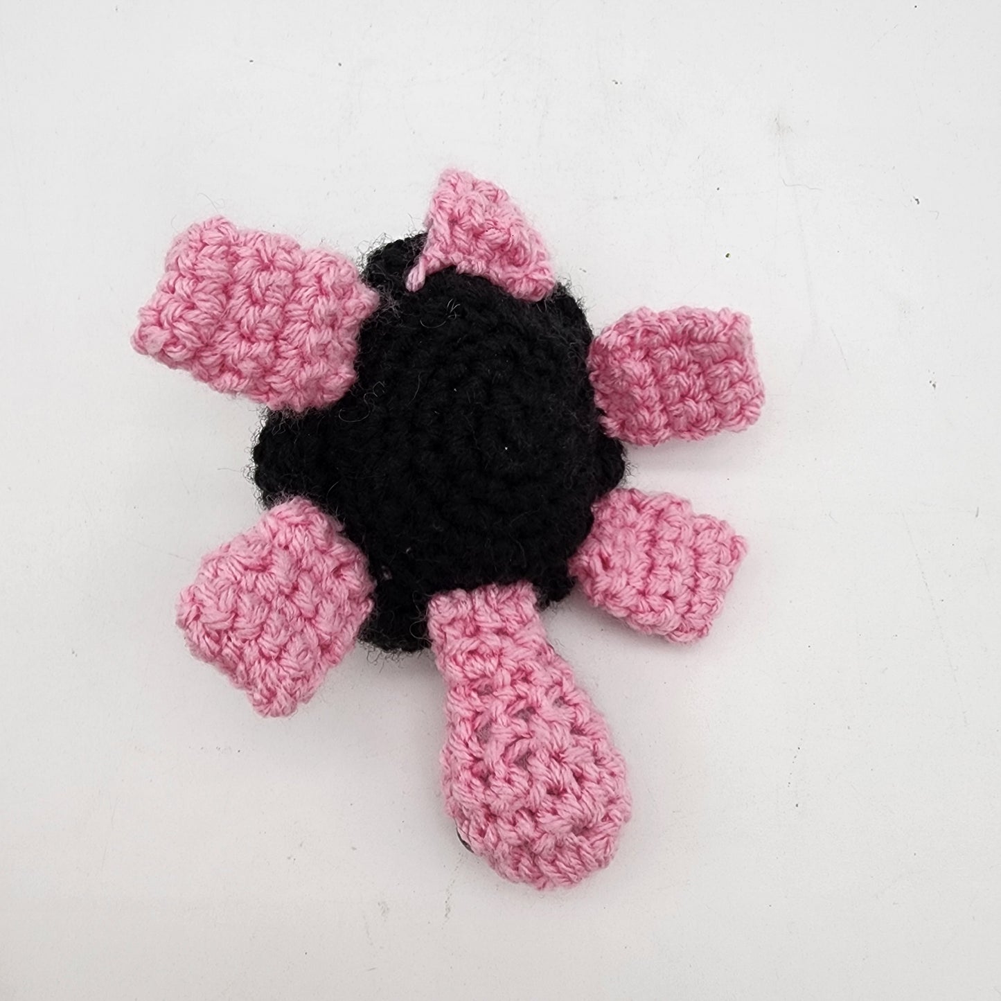 Hand Crocheted Turtle Pink and Black with Pearls and Heart