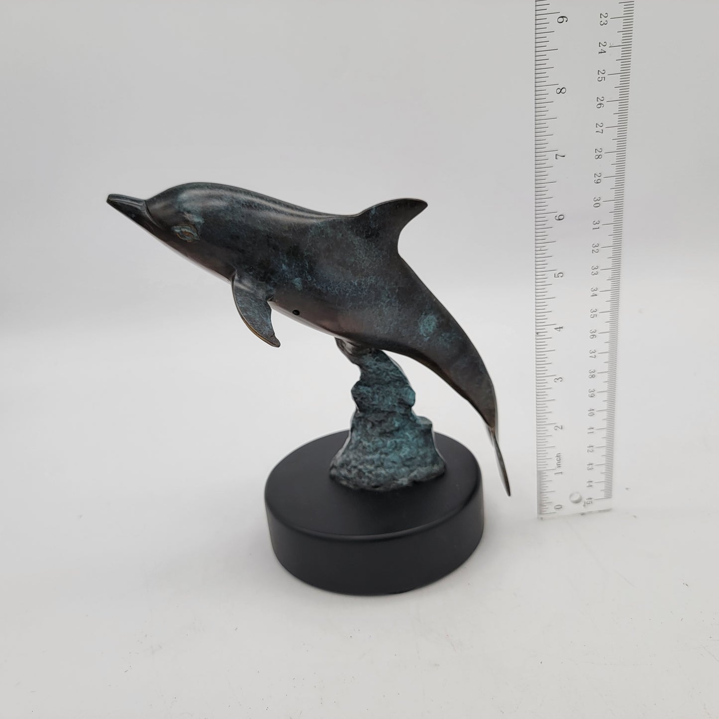Bronze Leaping Dolphin Sculpture On Black Base