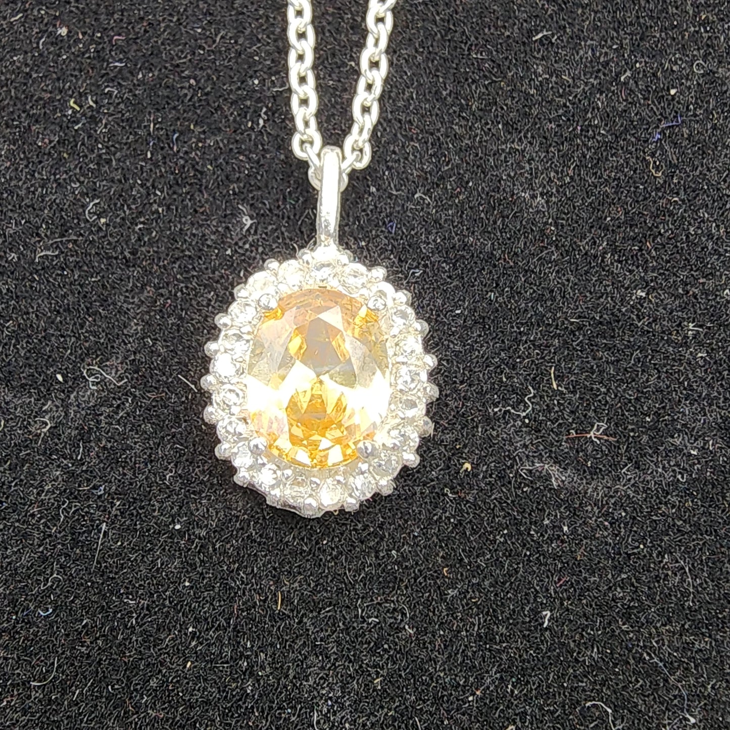 Sterling Silver 925 Yellow CZ Necklace & Stud Earring Set