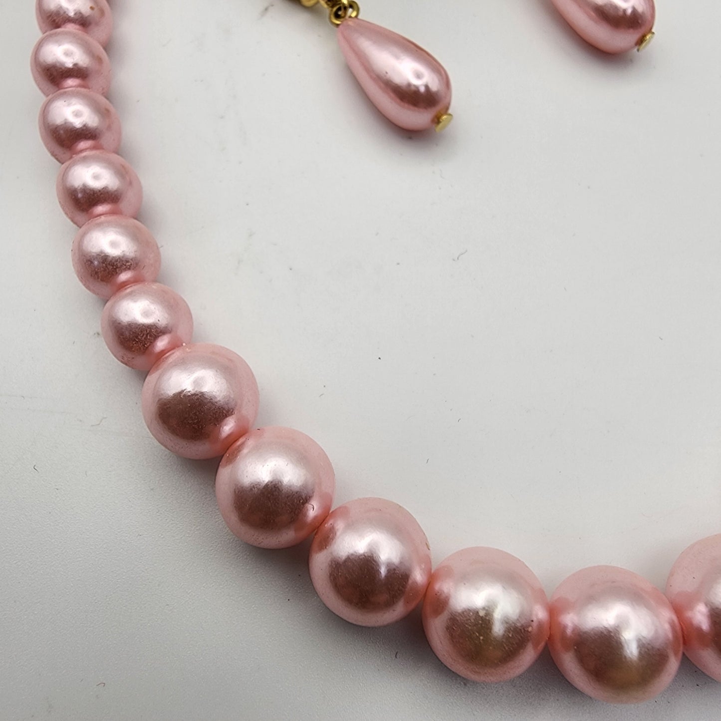 Vintage Pink Faux Pearl Necklace and Earrings