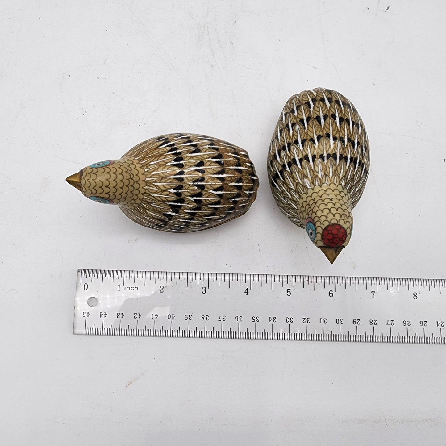 Antique Late 19th Century Pair of Cloisonne Quail Boxes