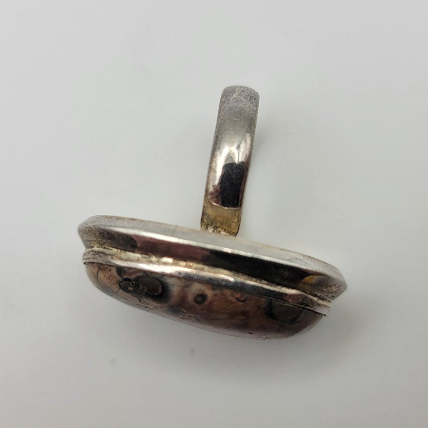 925 Sterling Leopard Skin Jasper Agate Cabochon Ring Size 7.25