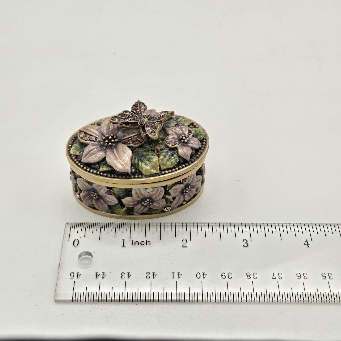 Trinket Box Butterfly Flowers and Rhinestones FREE SHIPPING