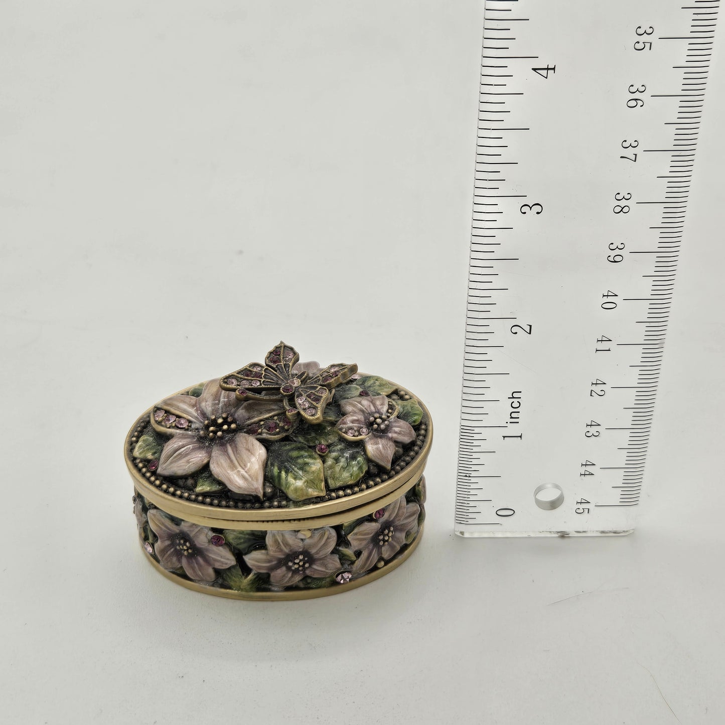 Trinket Box Butterfly Flowers and Rhinestones FREE SHIPPING