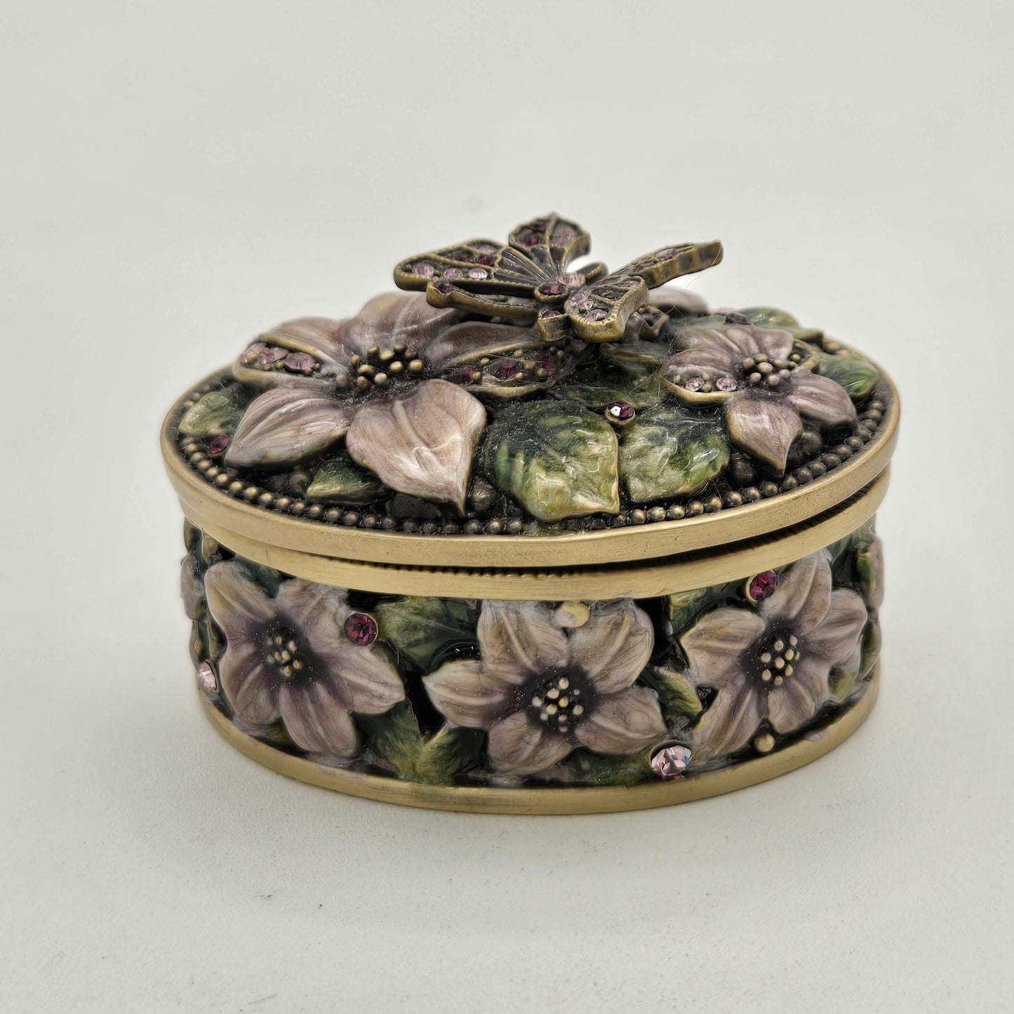 Trinket Box Butterfly Flowers and Rhinestones FREE SHIPPING