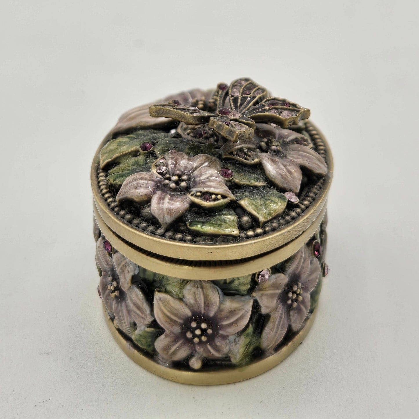 Trinket Box Butterfly Flowers and Rhinestones FREE SHIPPING