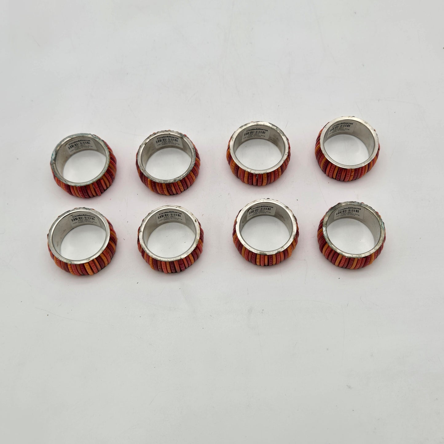 Crate N Barrel Hot Hues Red Orange Striped Napkin Rings Set of 8