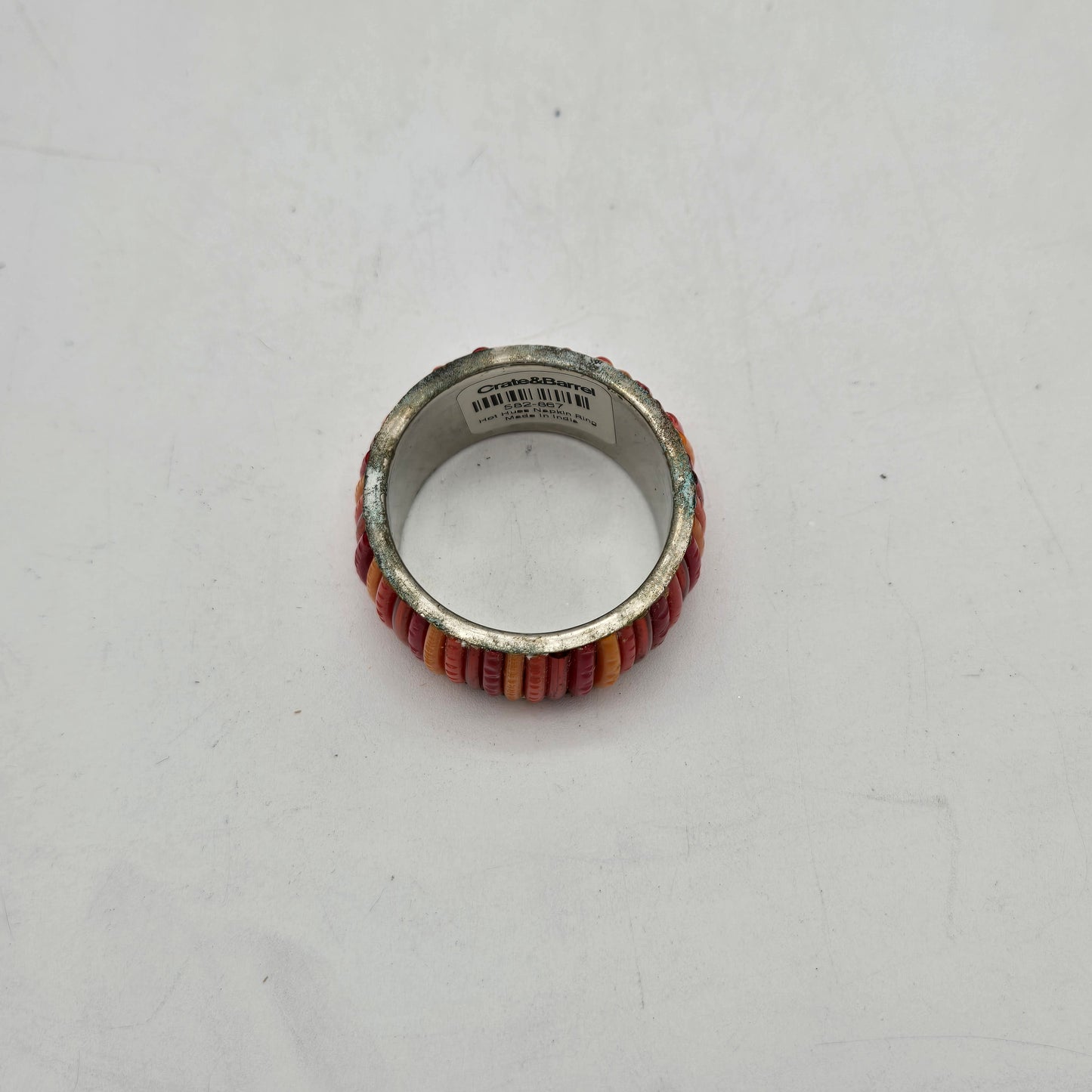 Crate N Barrel Hot Hues Red Orange Striped Napkin Rings Set of 8
