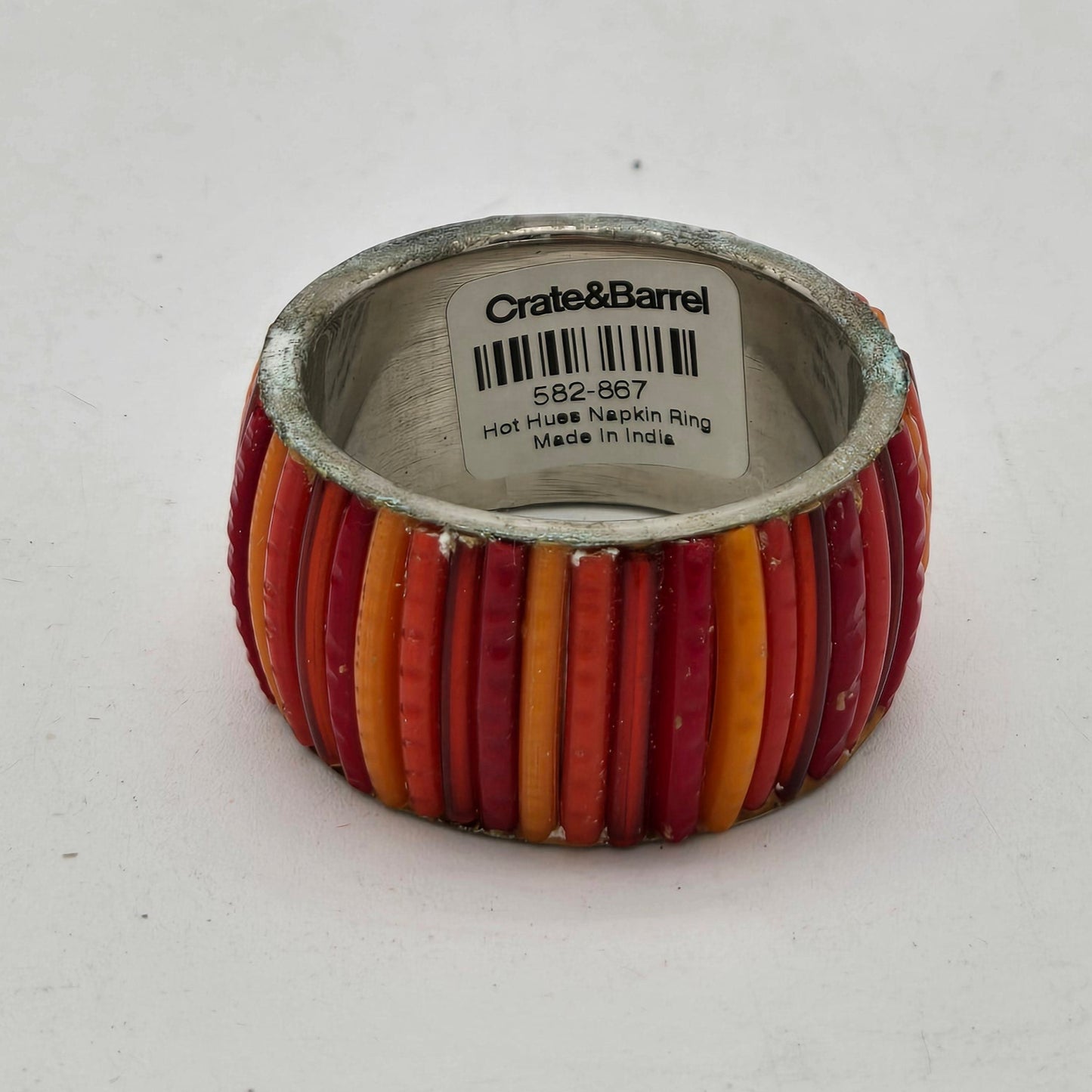 Crate N Barrel Hot Hues Red Orange Striped Napkin Rings Set of 8