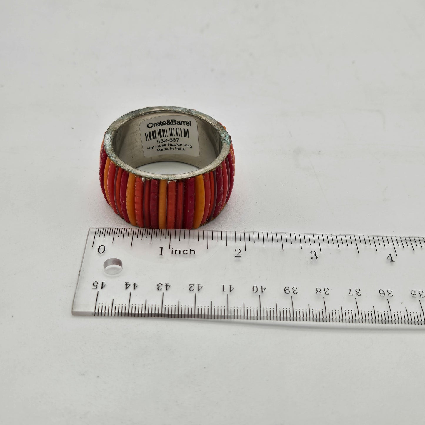 Crate N Barrel Hot Hues Red Orange Striped Napkin Rings Set of 8