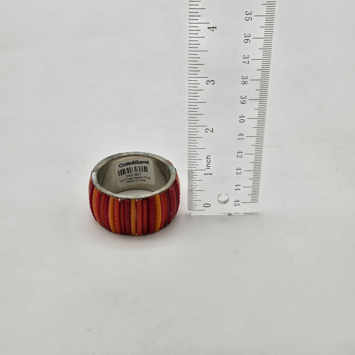 Crate N Barrel Hot Hues Red Orange Striped Napkin Rings Set of 8