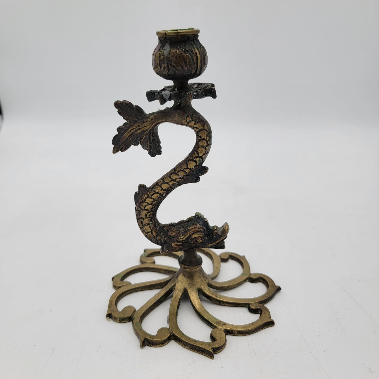 Vintage Dolphin Fish Solid Brass Candlesticks Set