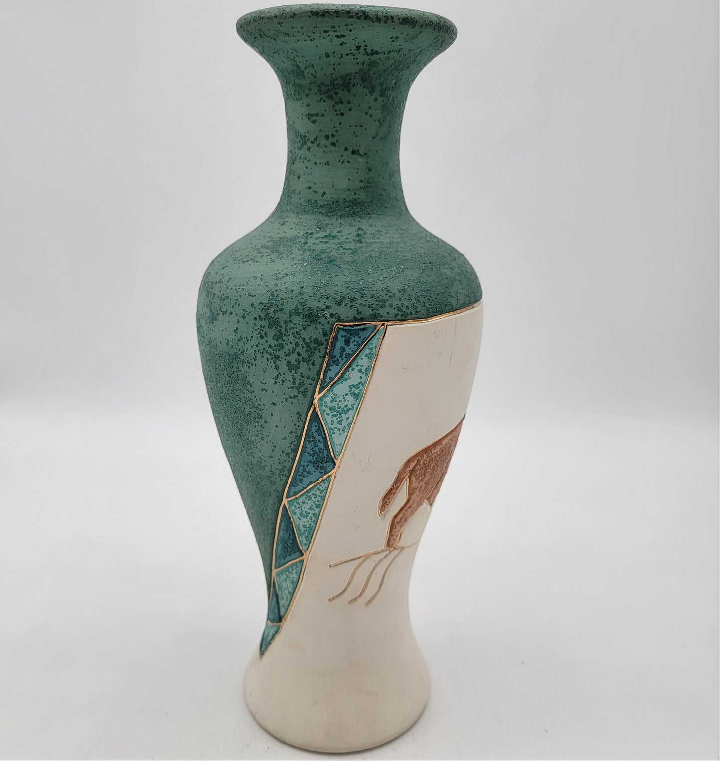 1990's Art Pottery Vase with Buffalo