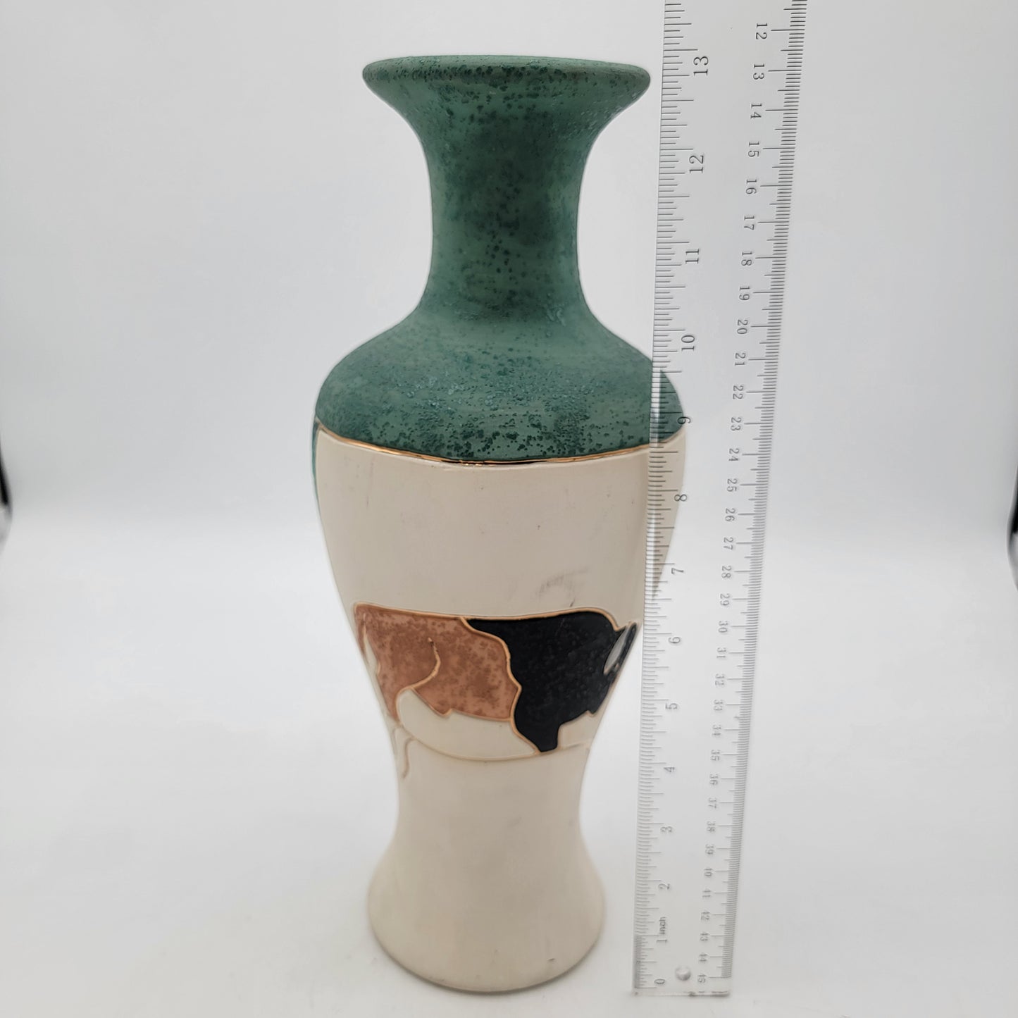 1990's Art Pottery Vase with Buffalo