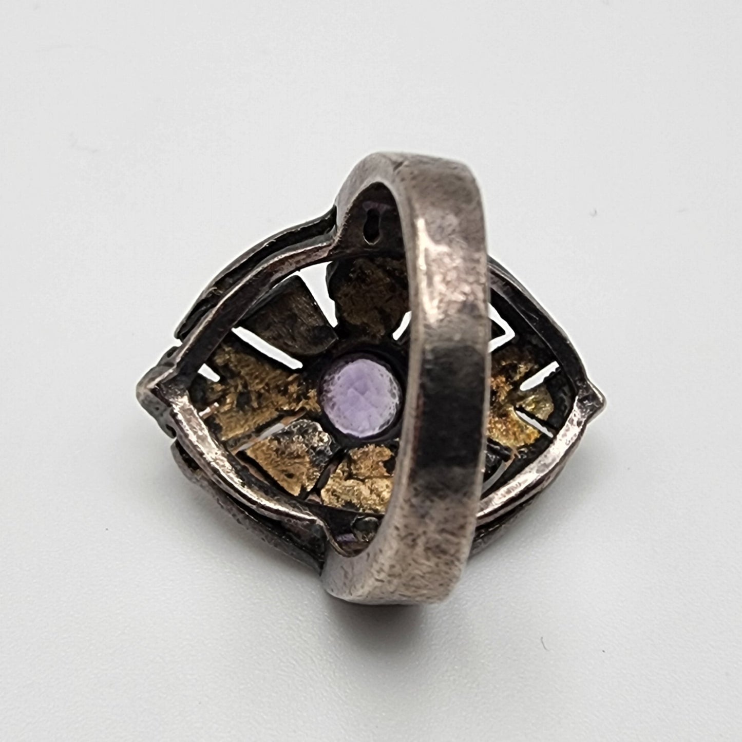 Art Deco Sterling Marcasite Amethyst Onyx Ring Size 6.5