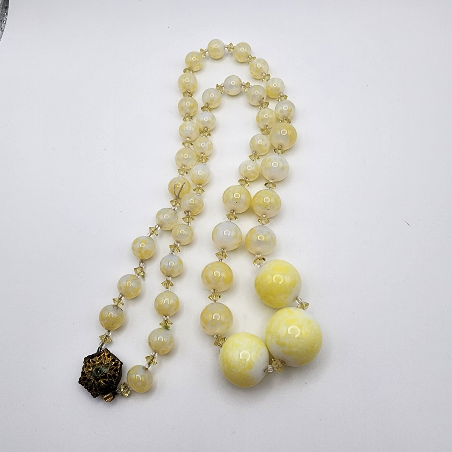 Miriam Haskell Yellow Opal Glass Beaded Necklace