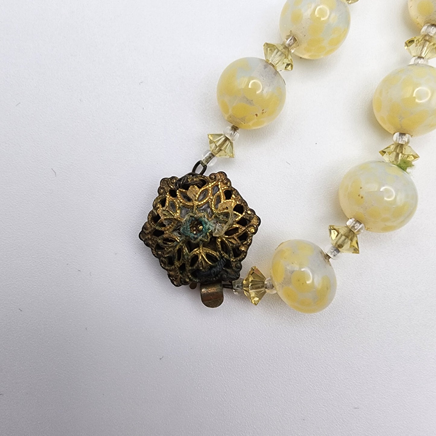 Miriam Haskell Yellow Opal Glass Beaded Necklace